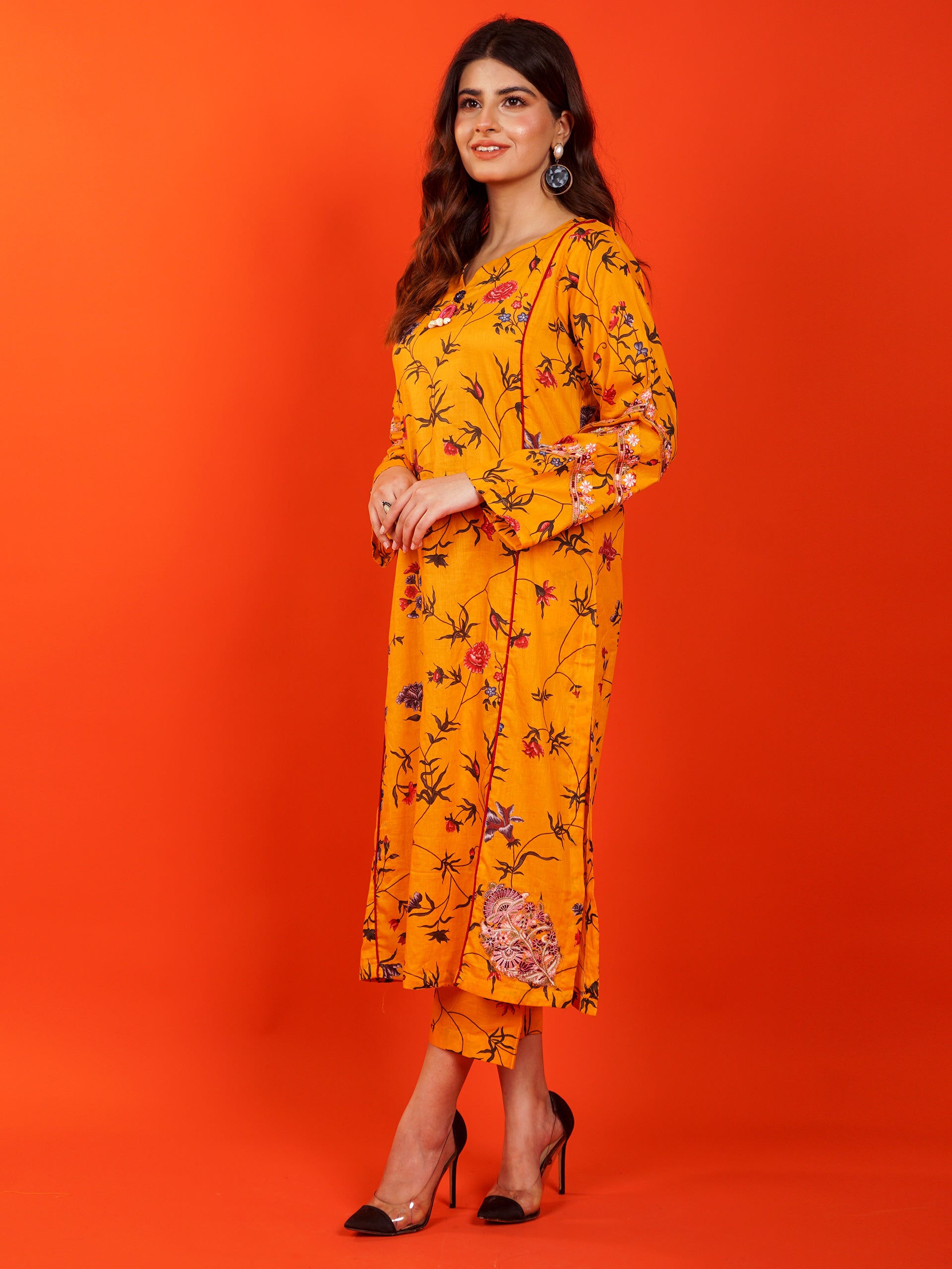 Yellow Digital Printed Embroidered 2 pc - 54941