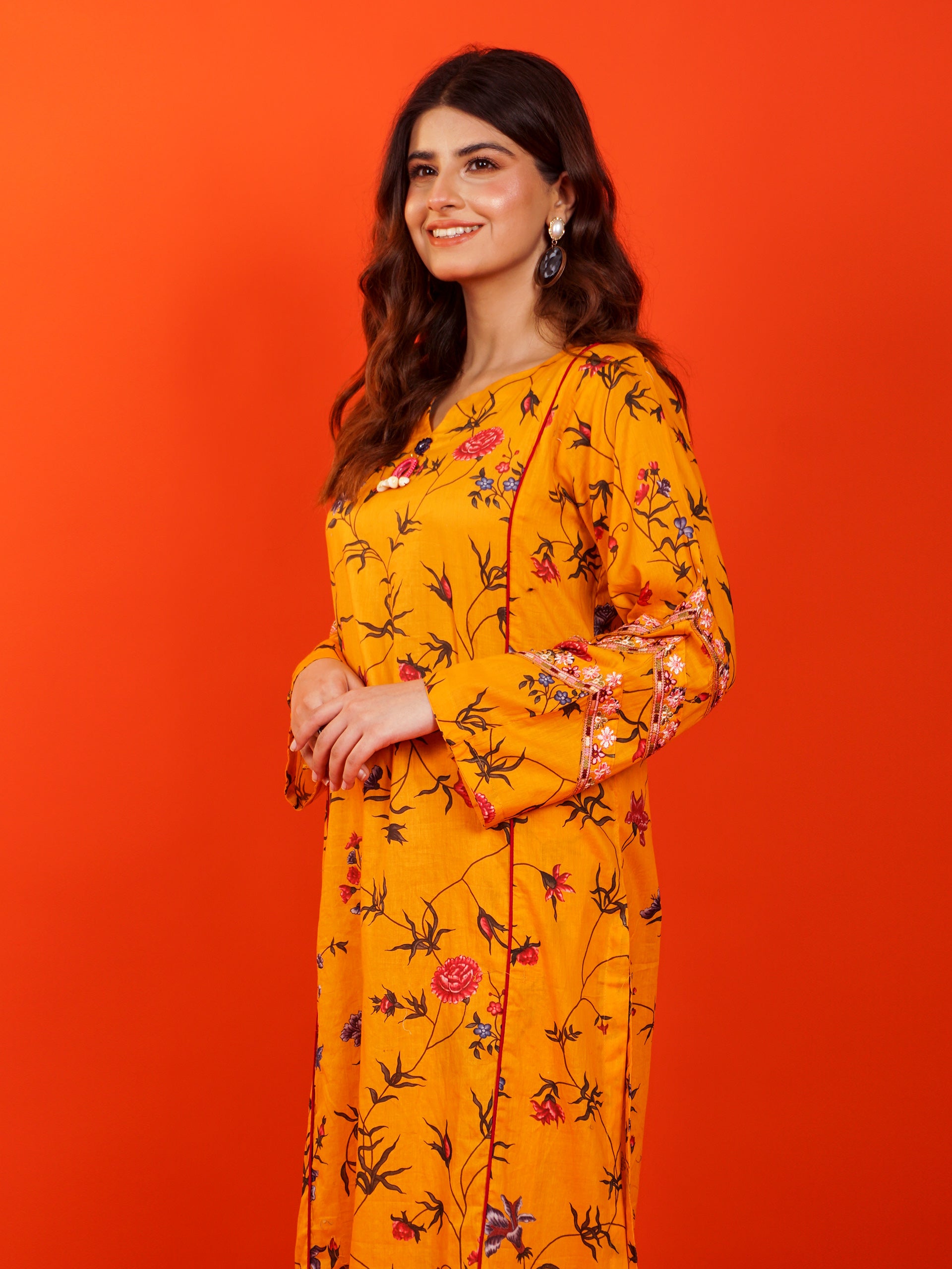 Yellow Digital Printed Embroidered 2 pc - 54941