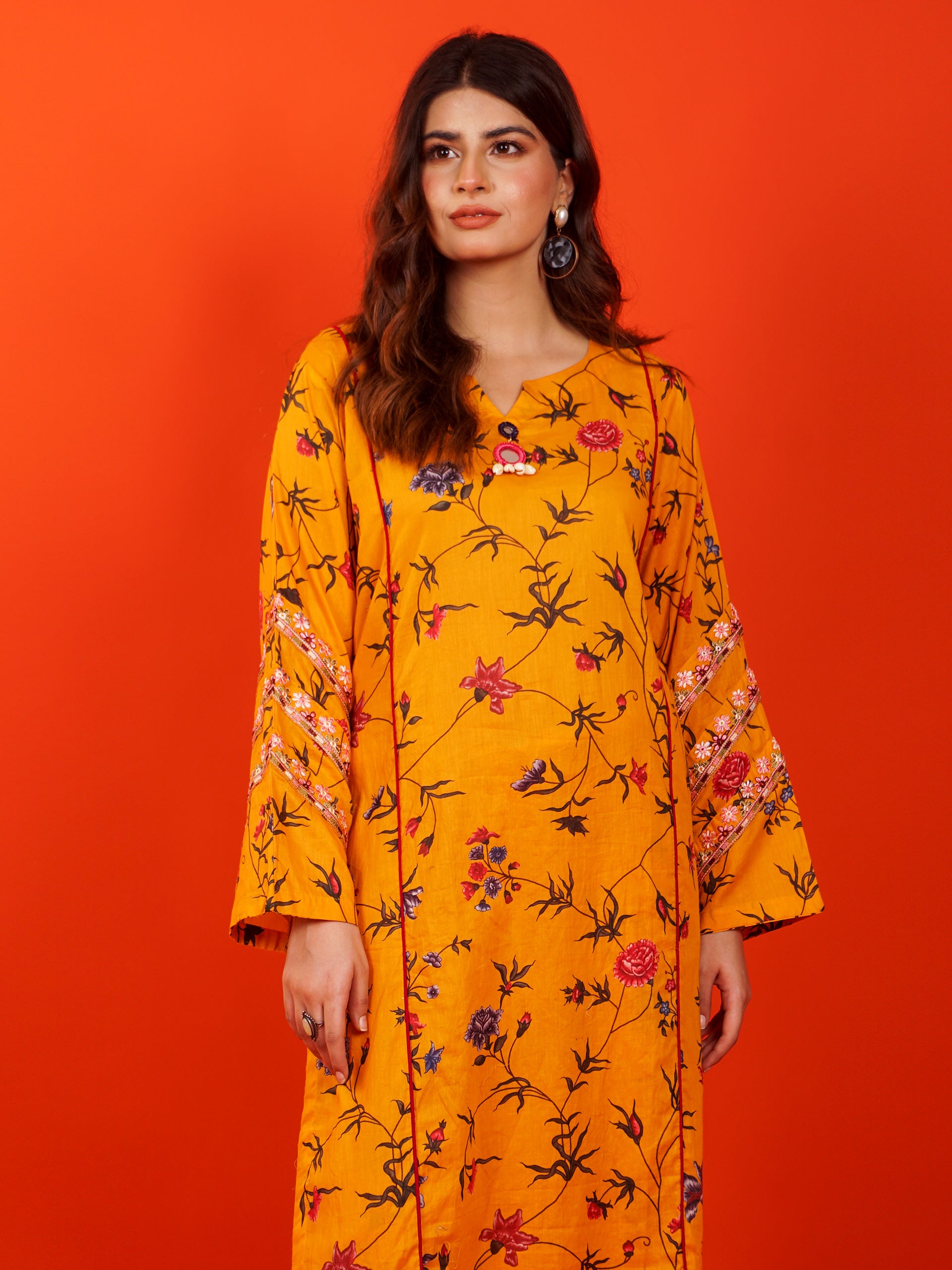 Yellow Digital Printed Embroidered 2 pc - 54941