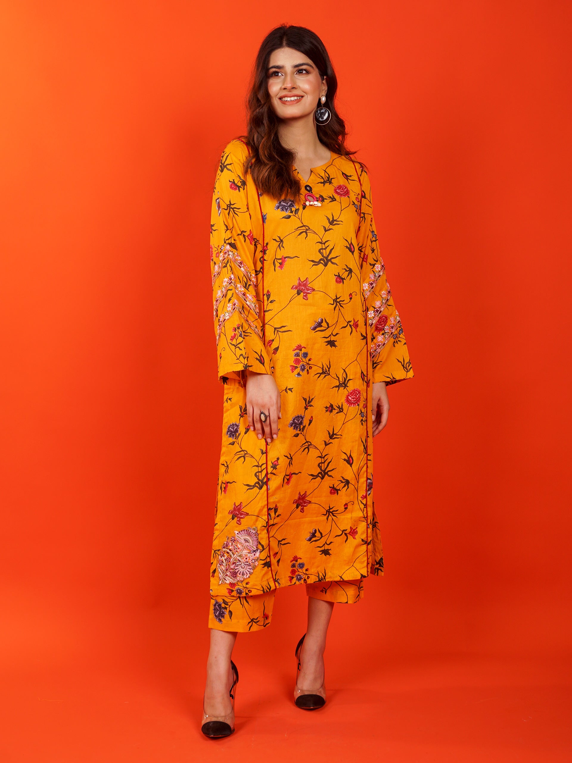 Yellow Digital Printed Embroidered 2 pc - 54941