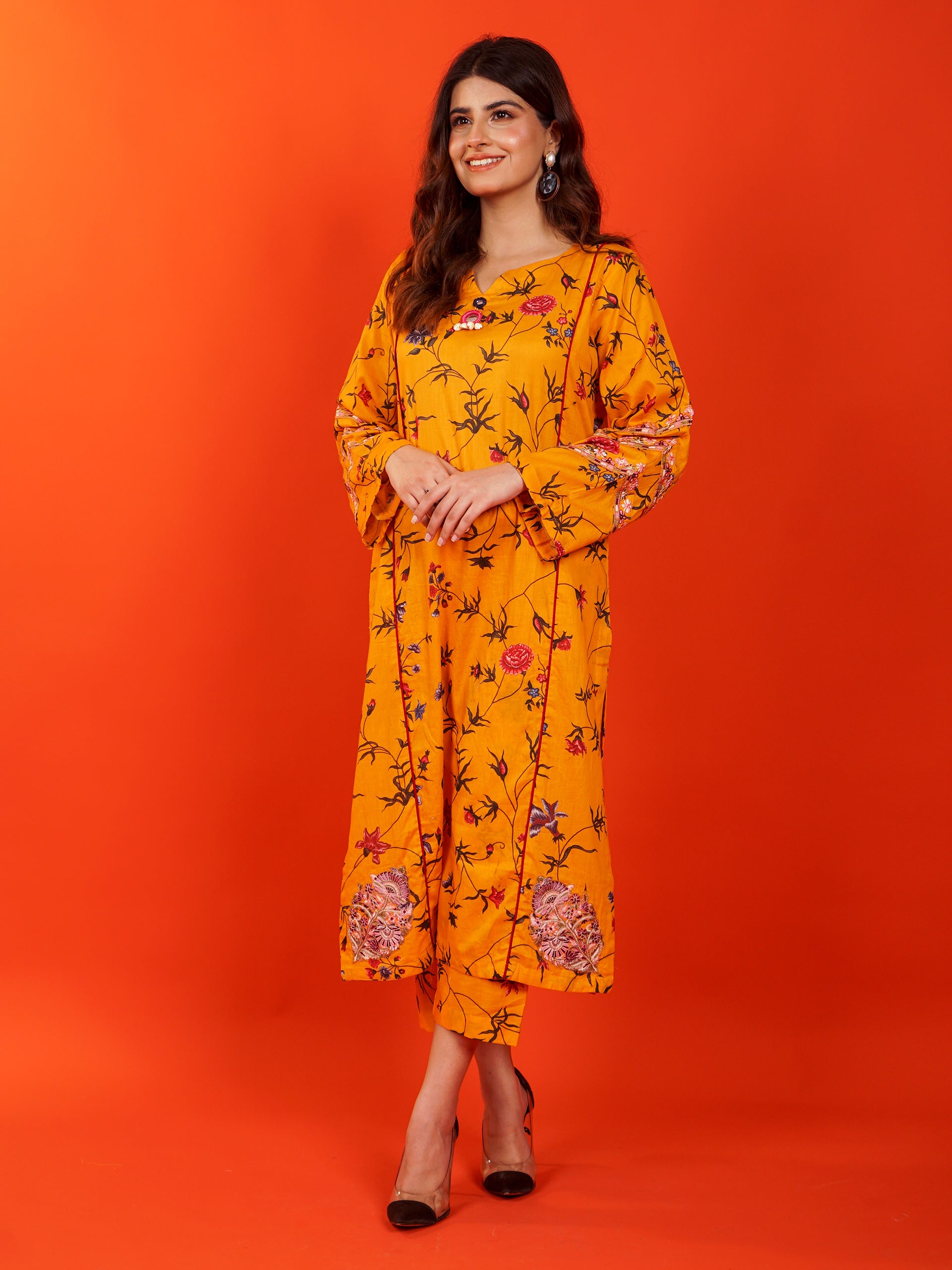 Yellow Digital Printed Embroidered 2 pc - 54941