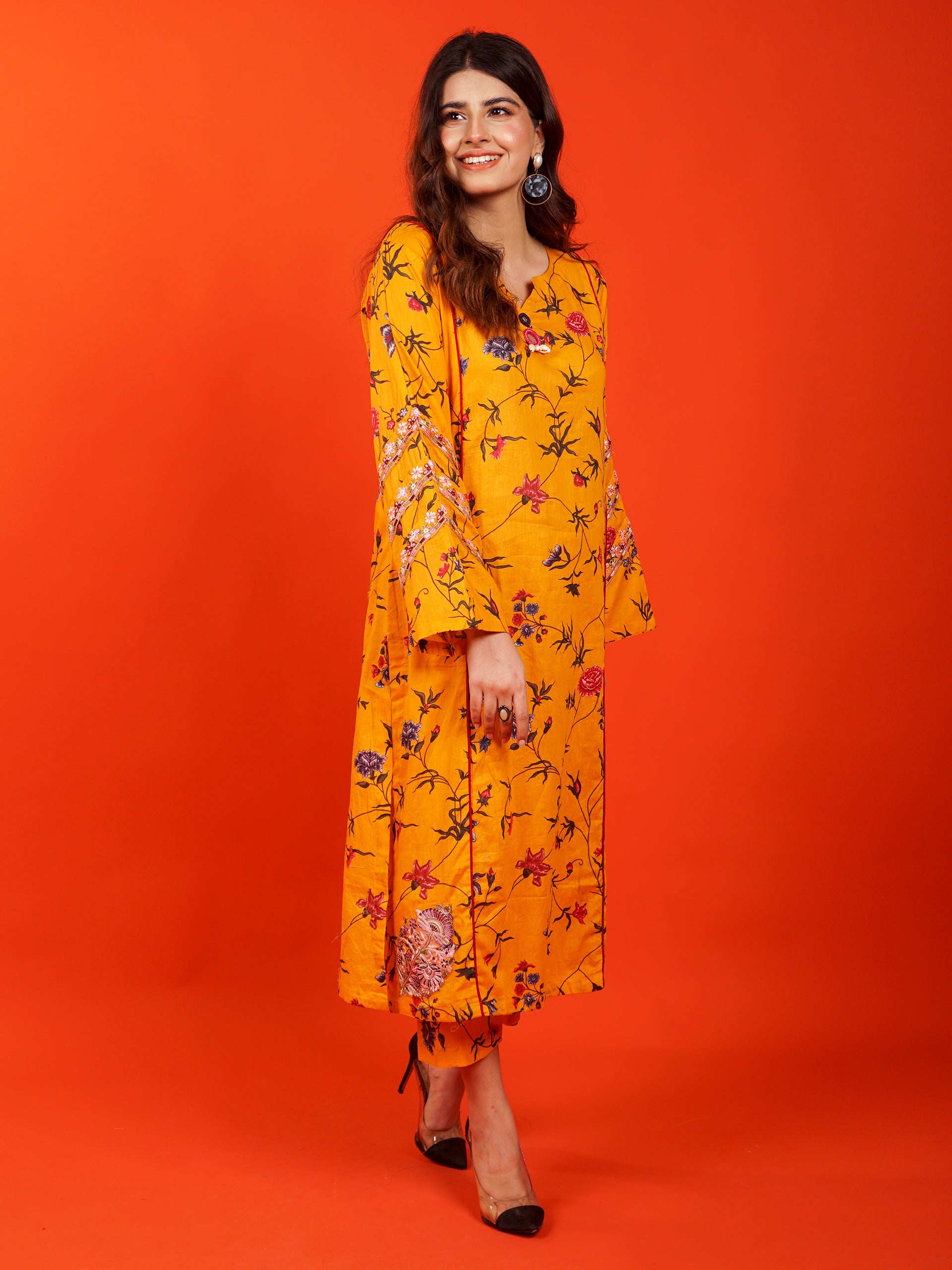Yellow Digital Printed Embroidered 2 pc - 54941