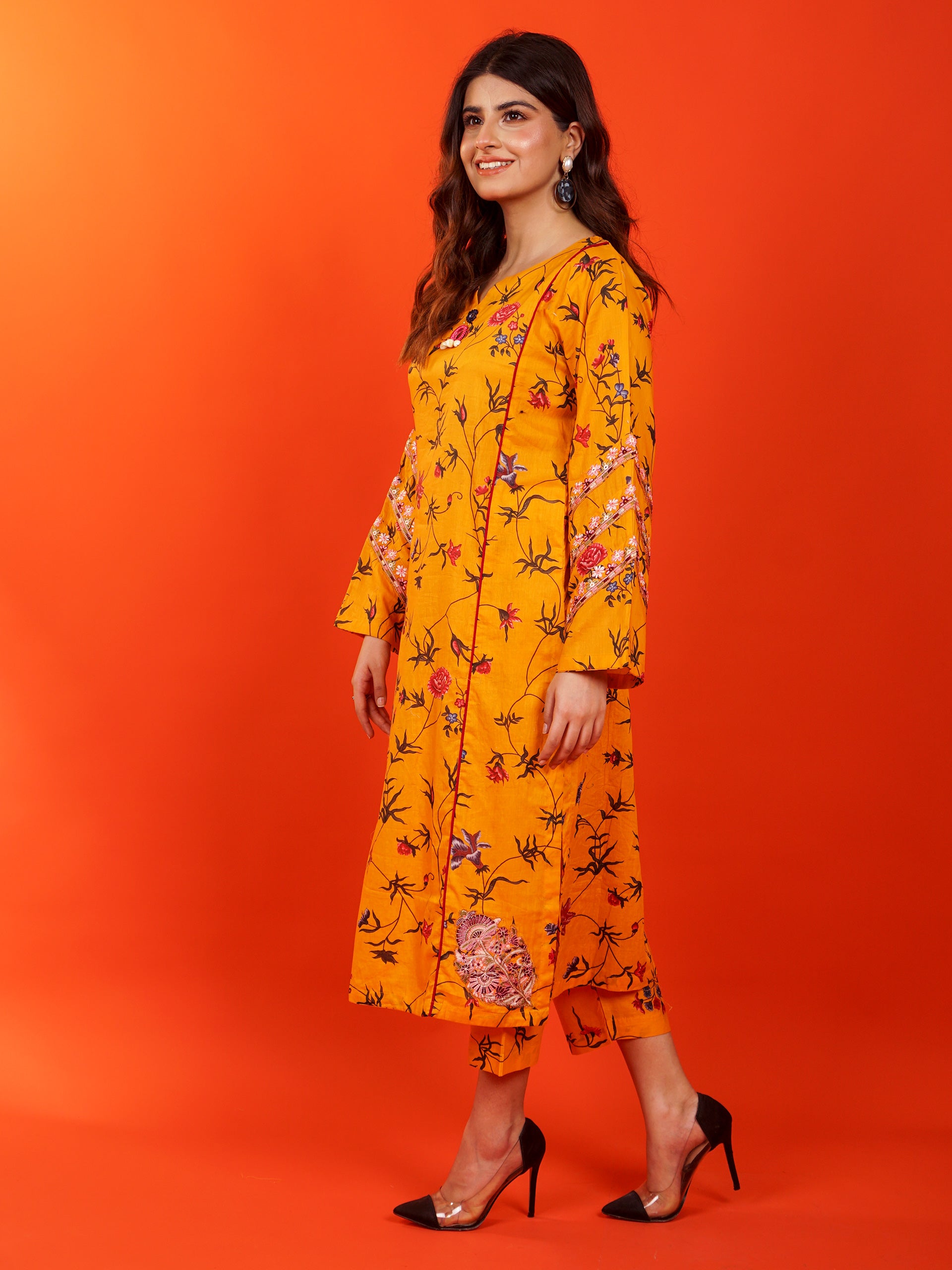 Yellow Digital Printed Embroidered 2 pc - 54941