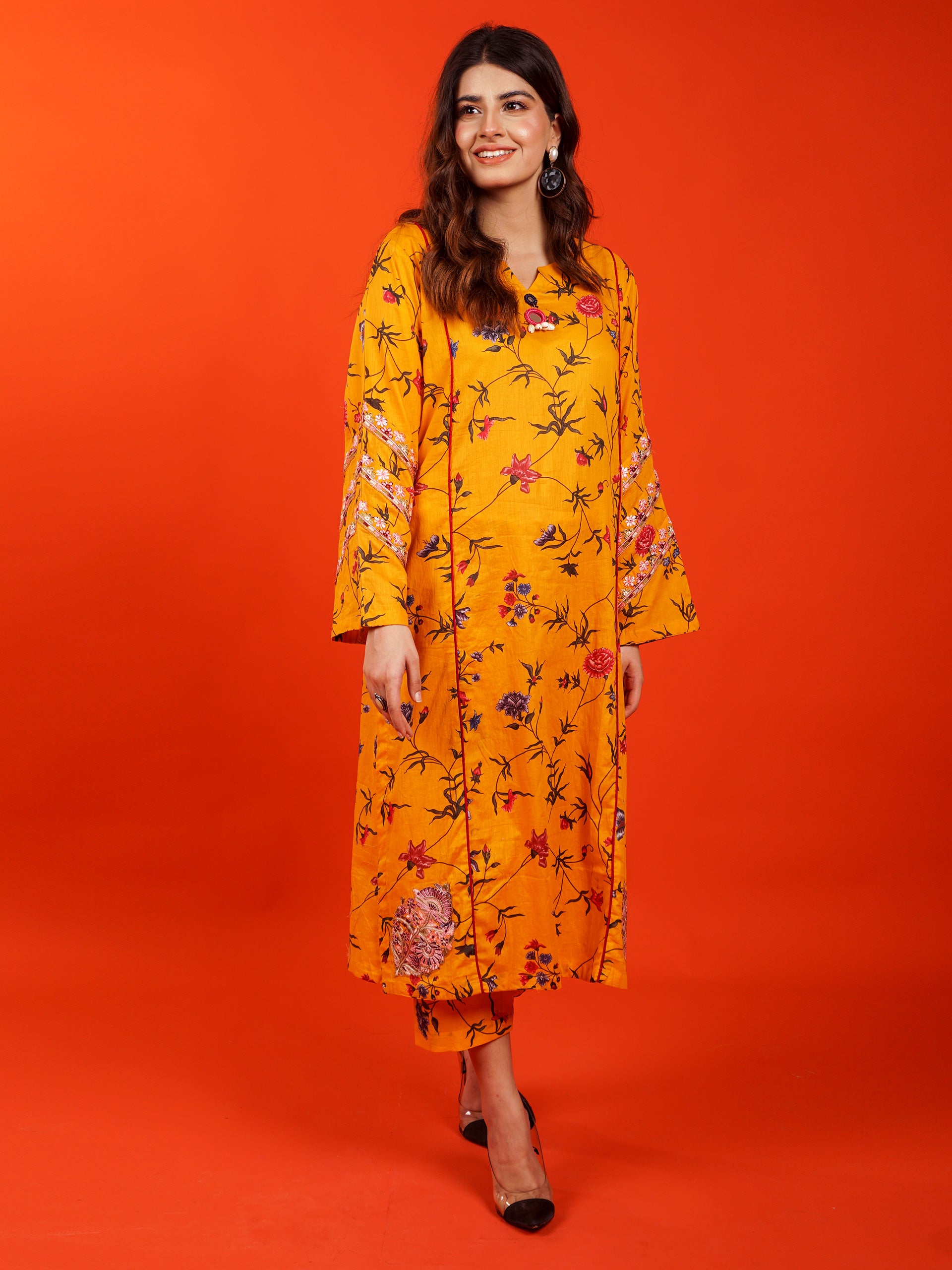 Yellow Digital Printed Embroidered 2 pc - 54941