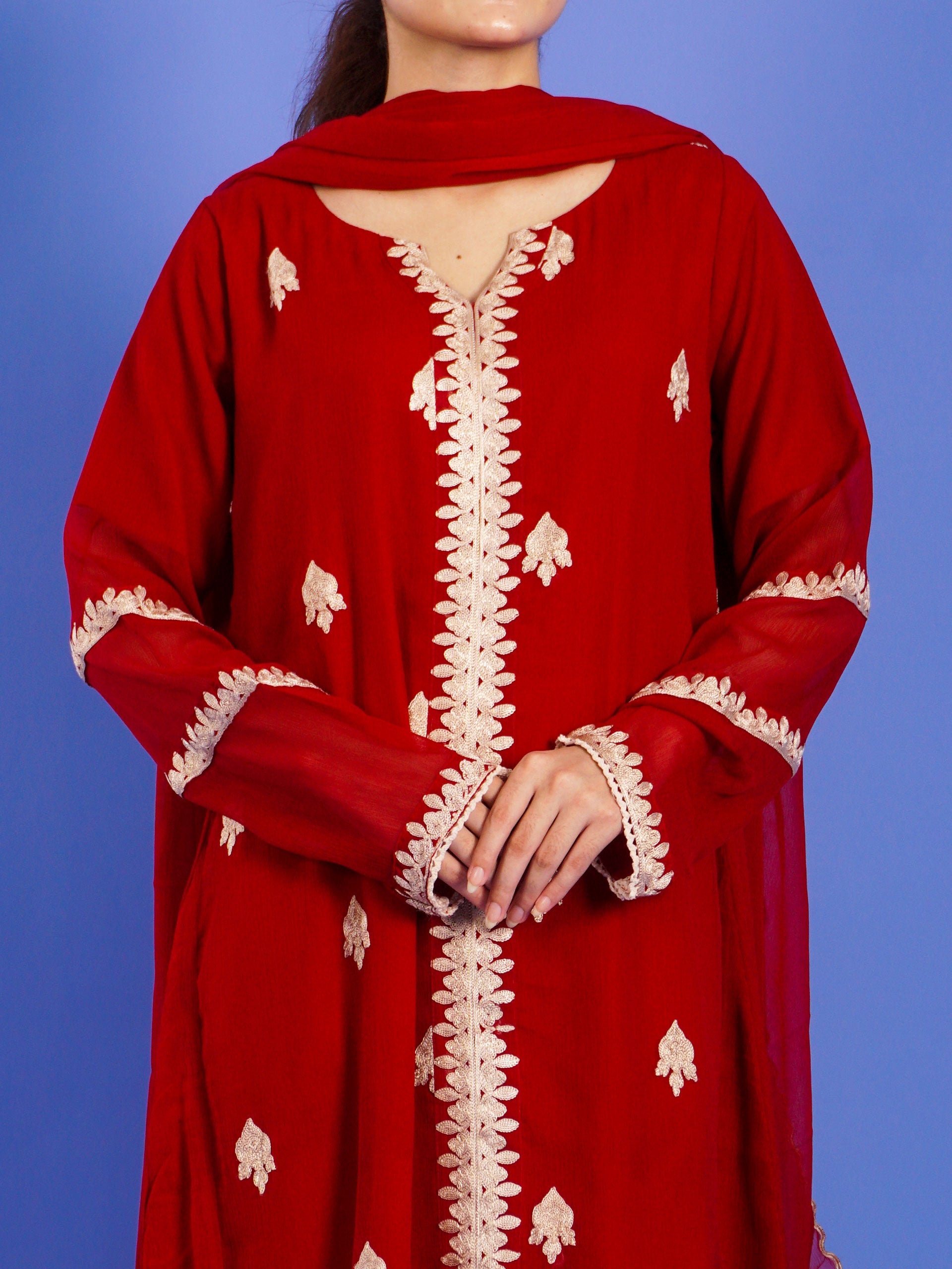 Red Embroidered 3 pc - 55007