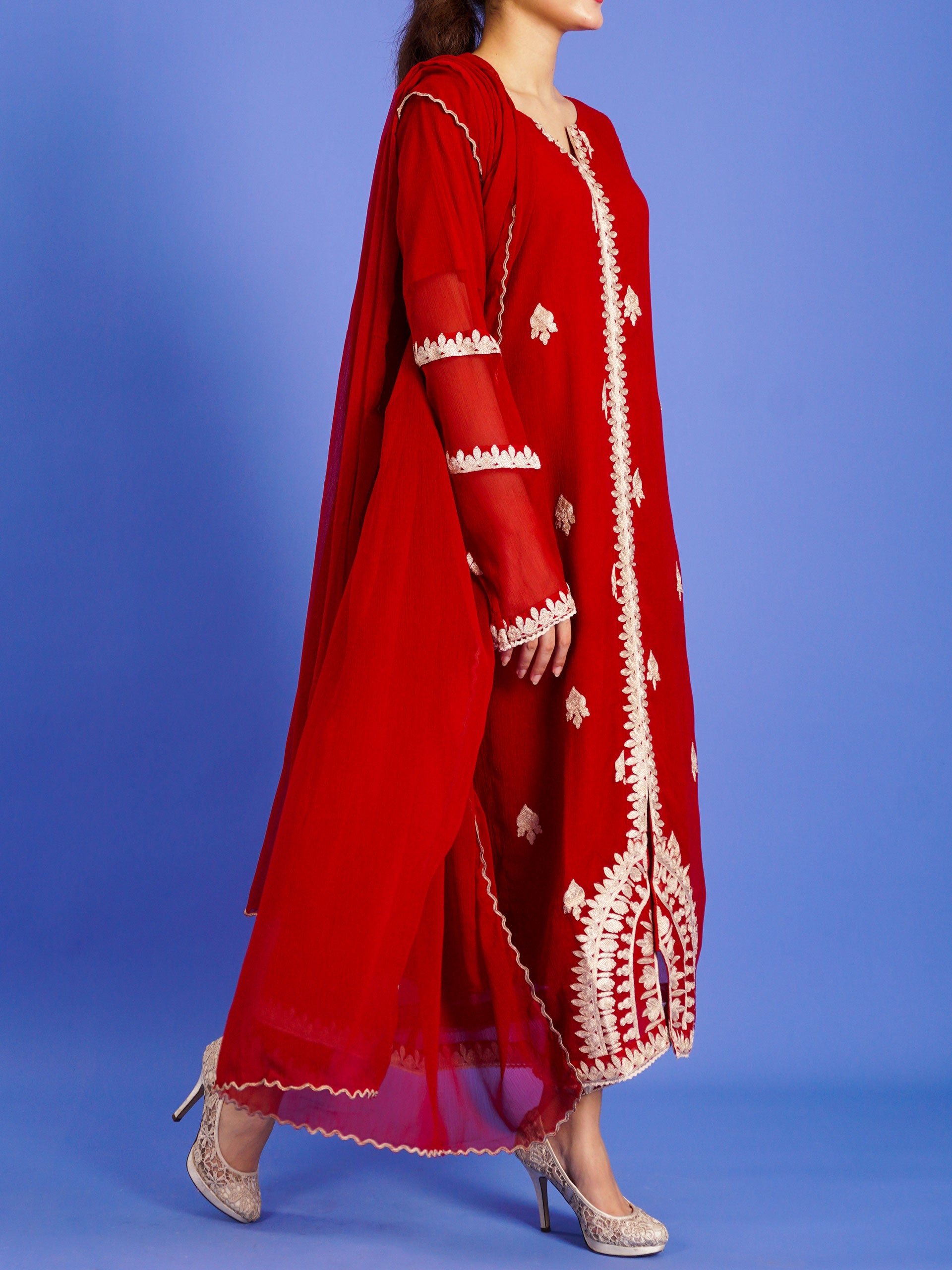 Red Embroidered 3 pc - 55007