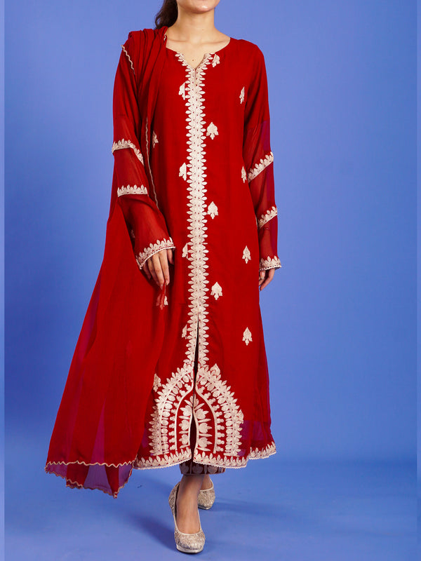Red Embroidered 3 pc - 55007