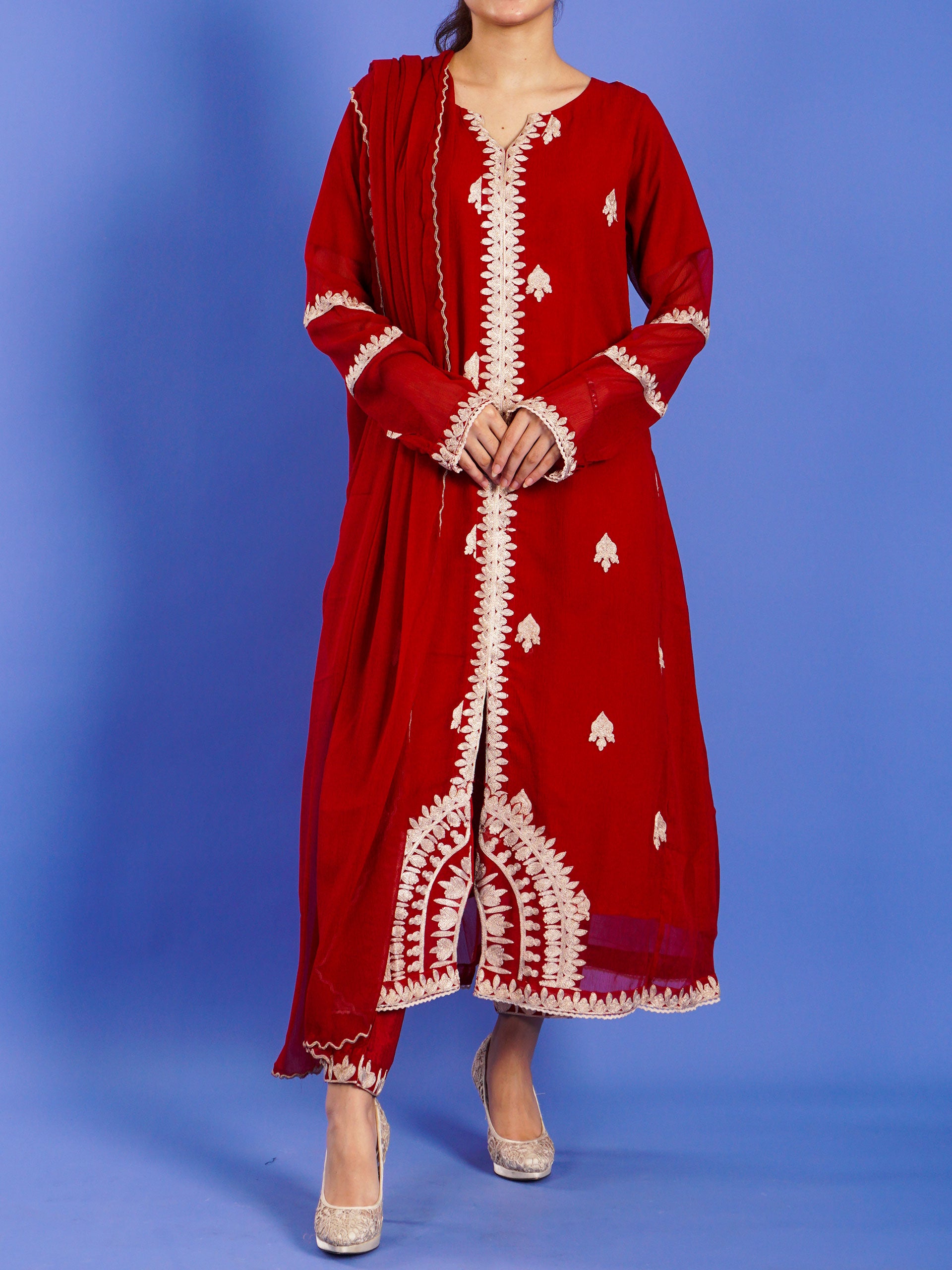 Red Embroidered 3 pc - 55007