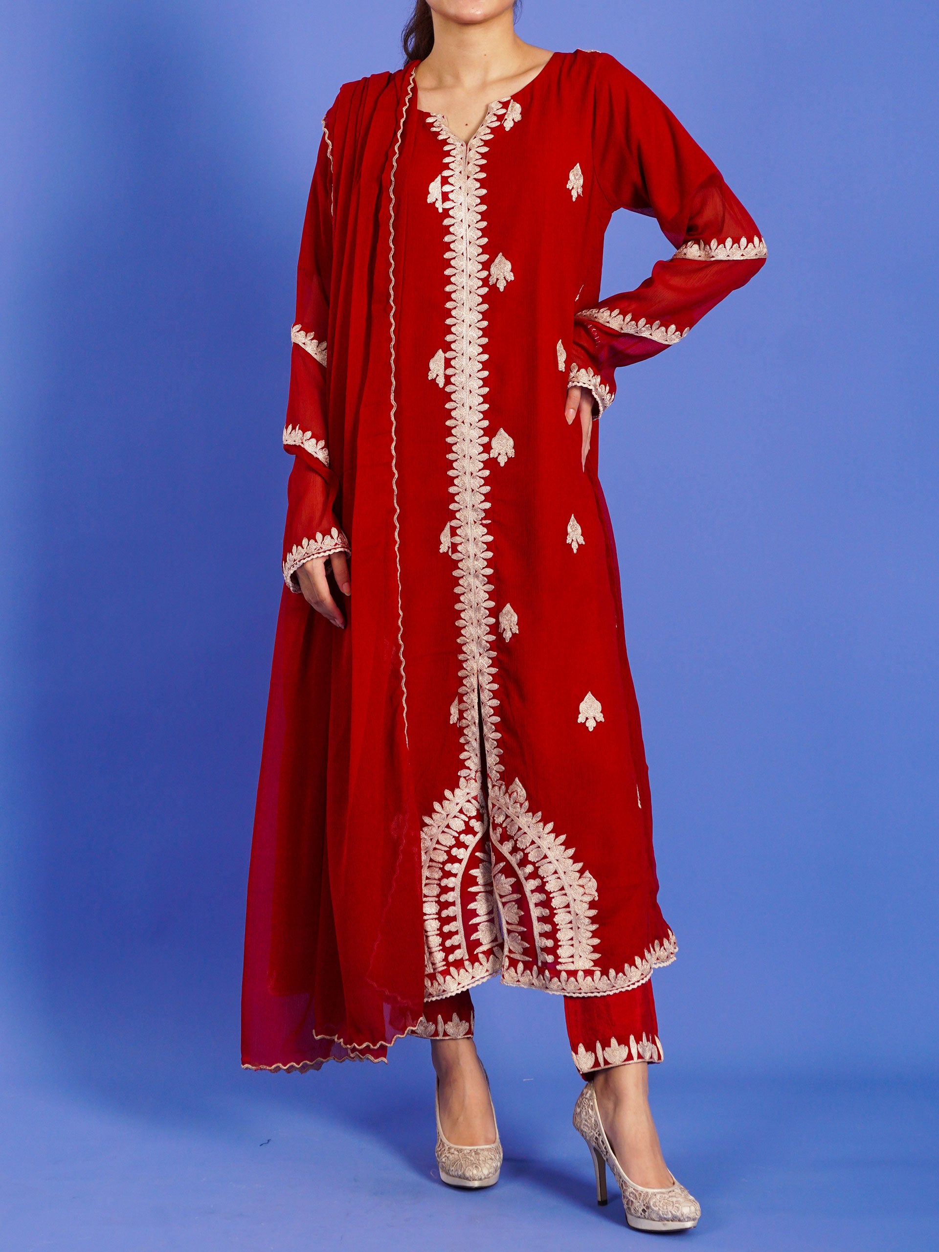 Red Embroidered 3 pc - 55007