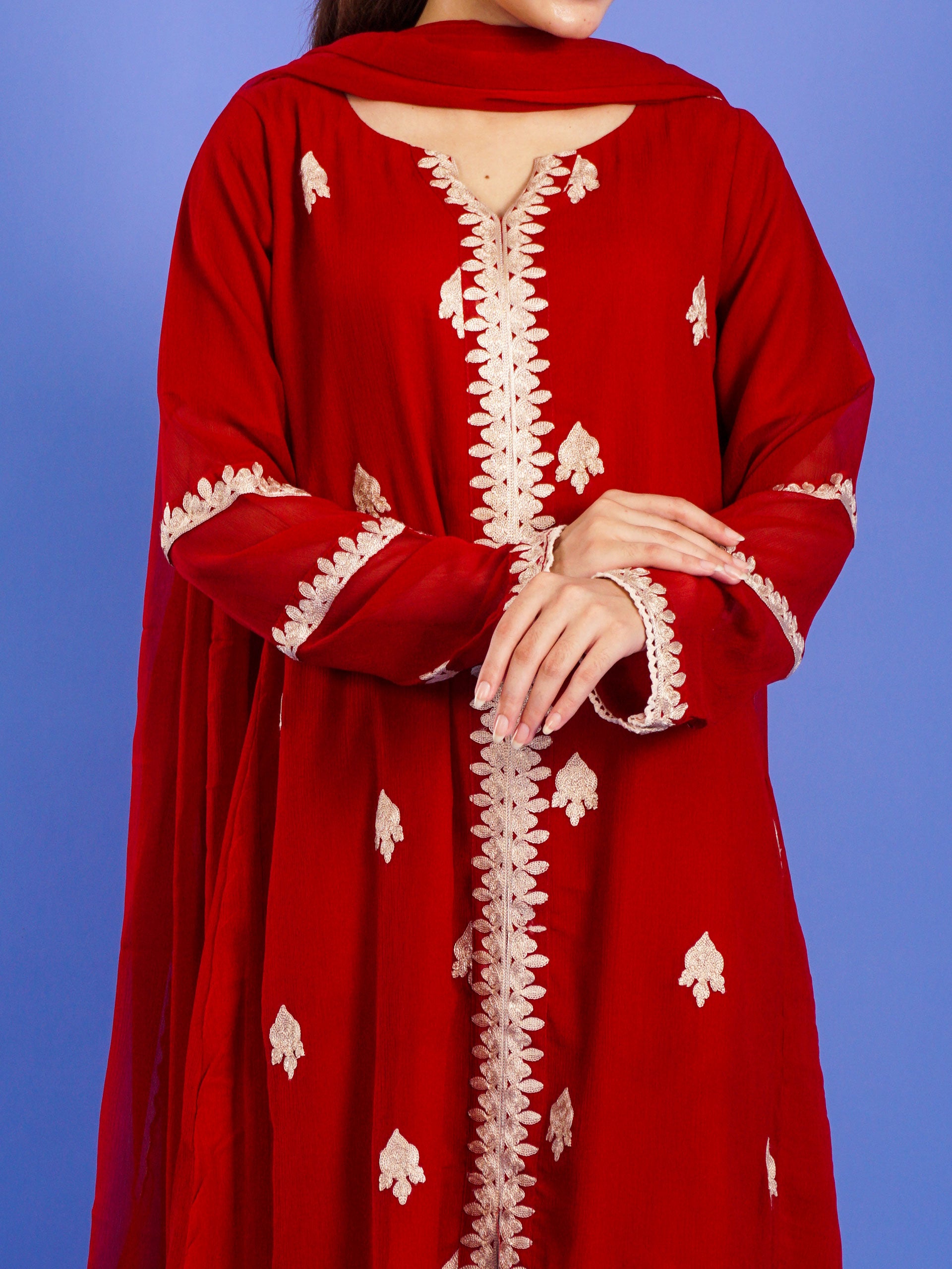 Red Embroidered 3 pc - 55007