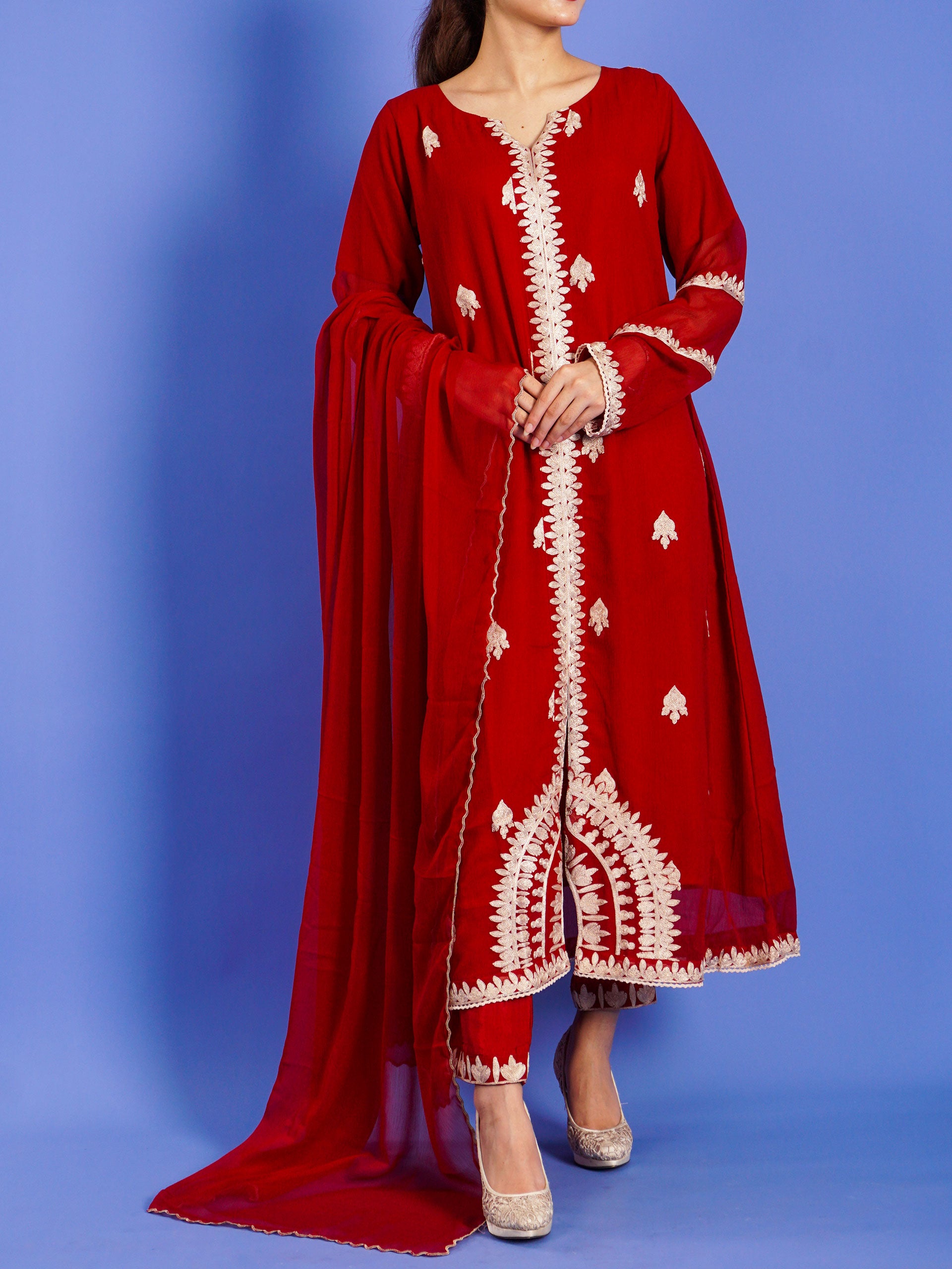 Red Embroidered 3 pc - 55007