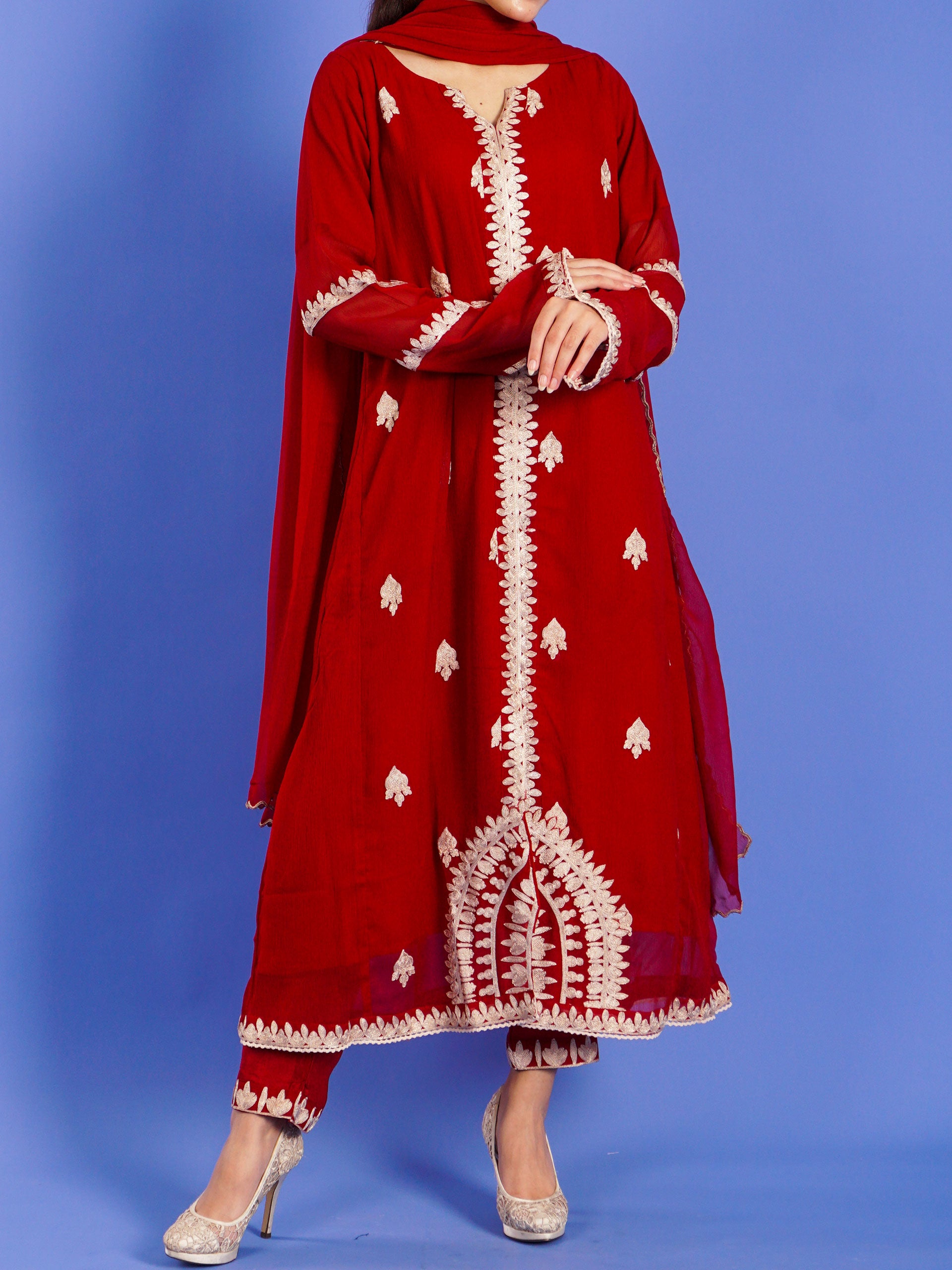 Red Embroidered 3 pc - 55007