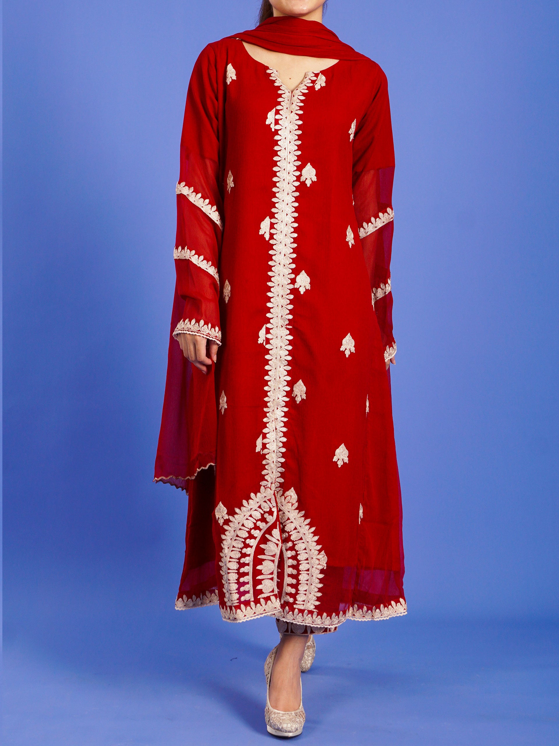 Red Embroidered 3 pc - 55007