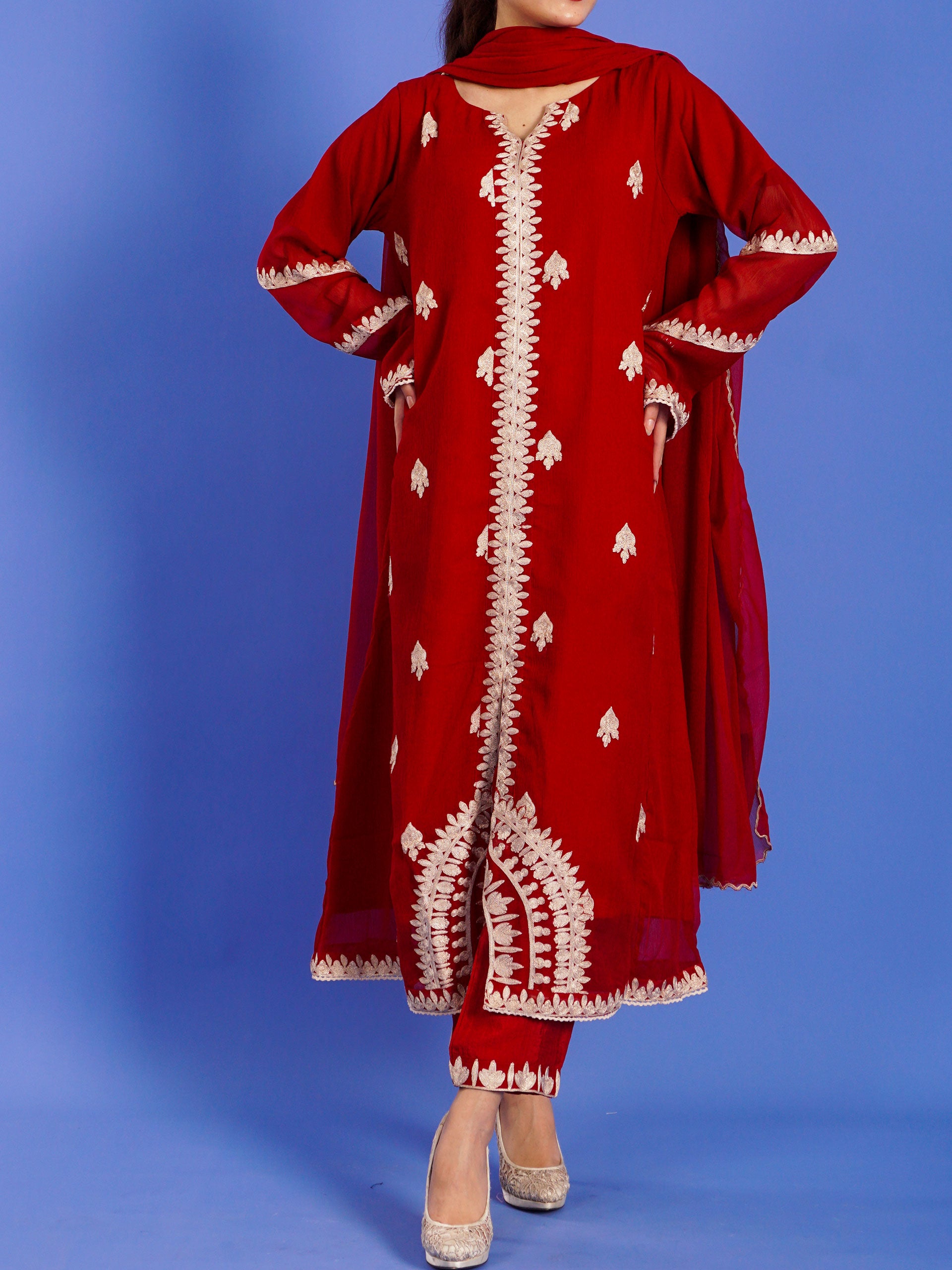 Red Embroidered 3 pc - 55007