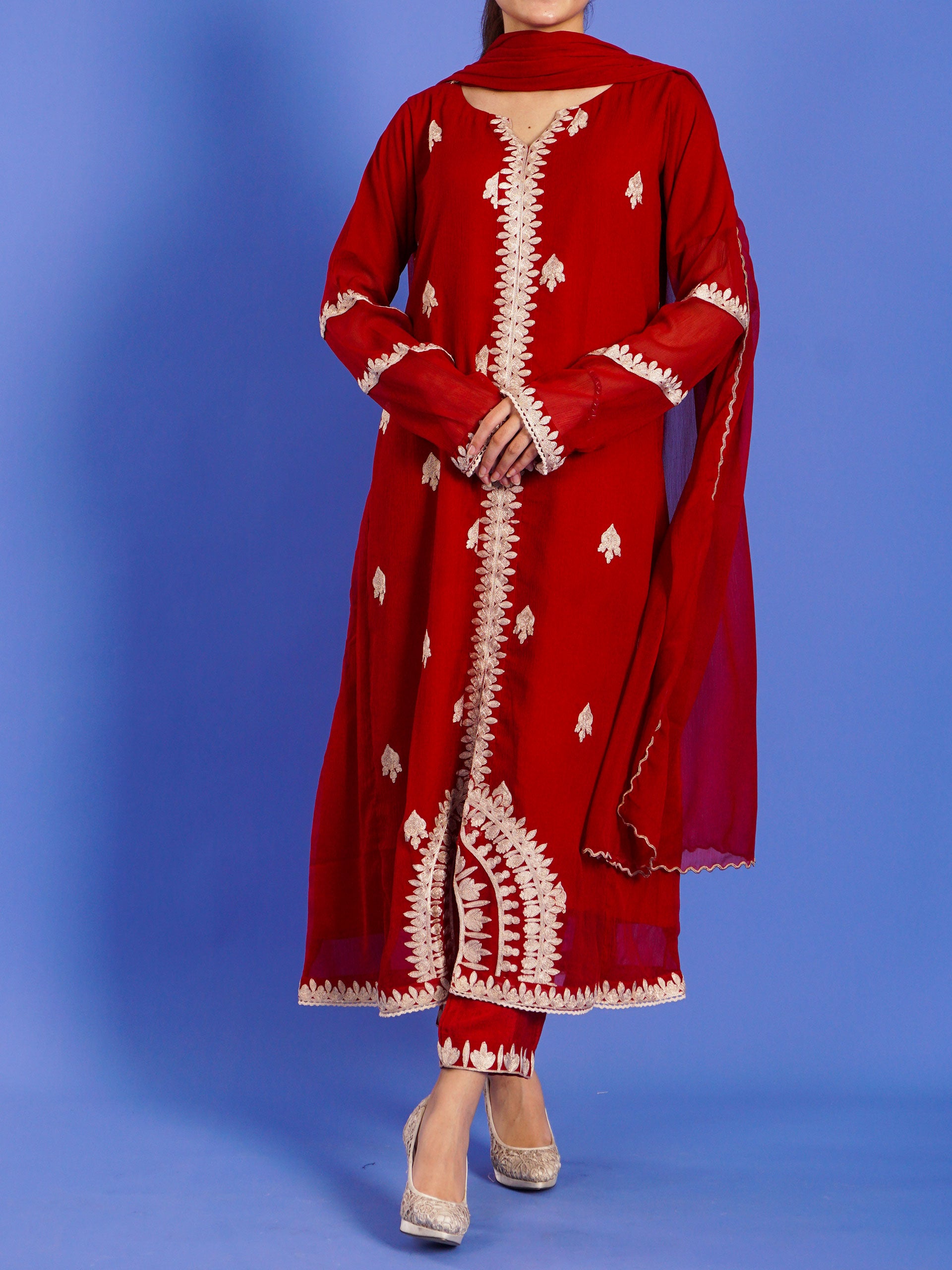 Red Embroidered 3 pc - 55007