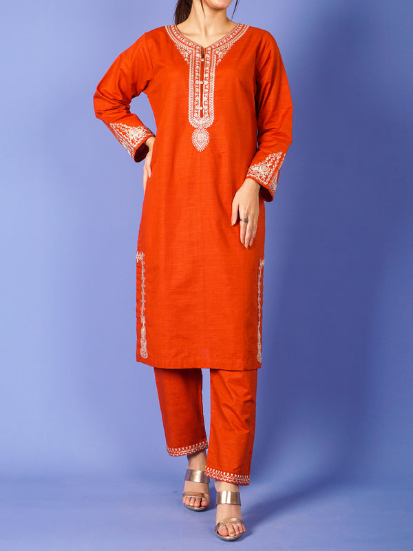 Rust Khaddar Embroidered 2 pc - 55017