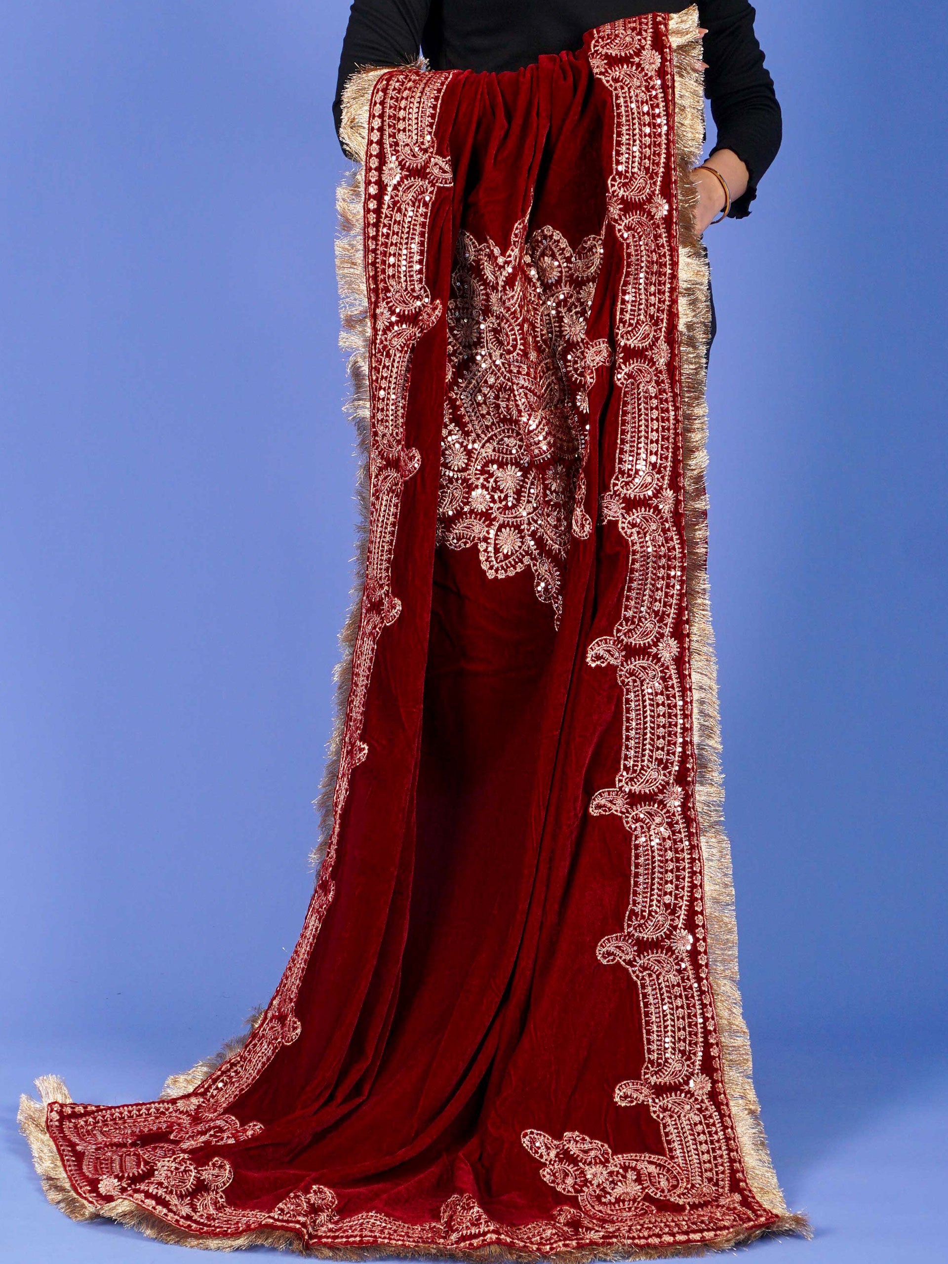 Maroon Dori Embroidered Velvet Shawl - 54645