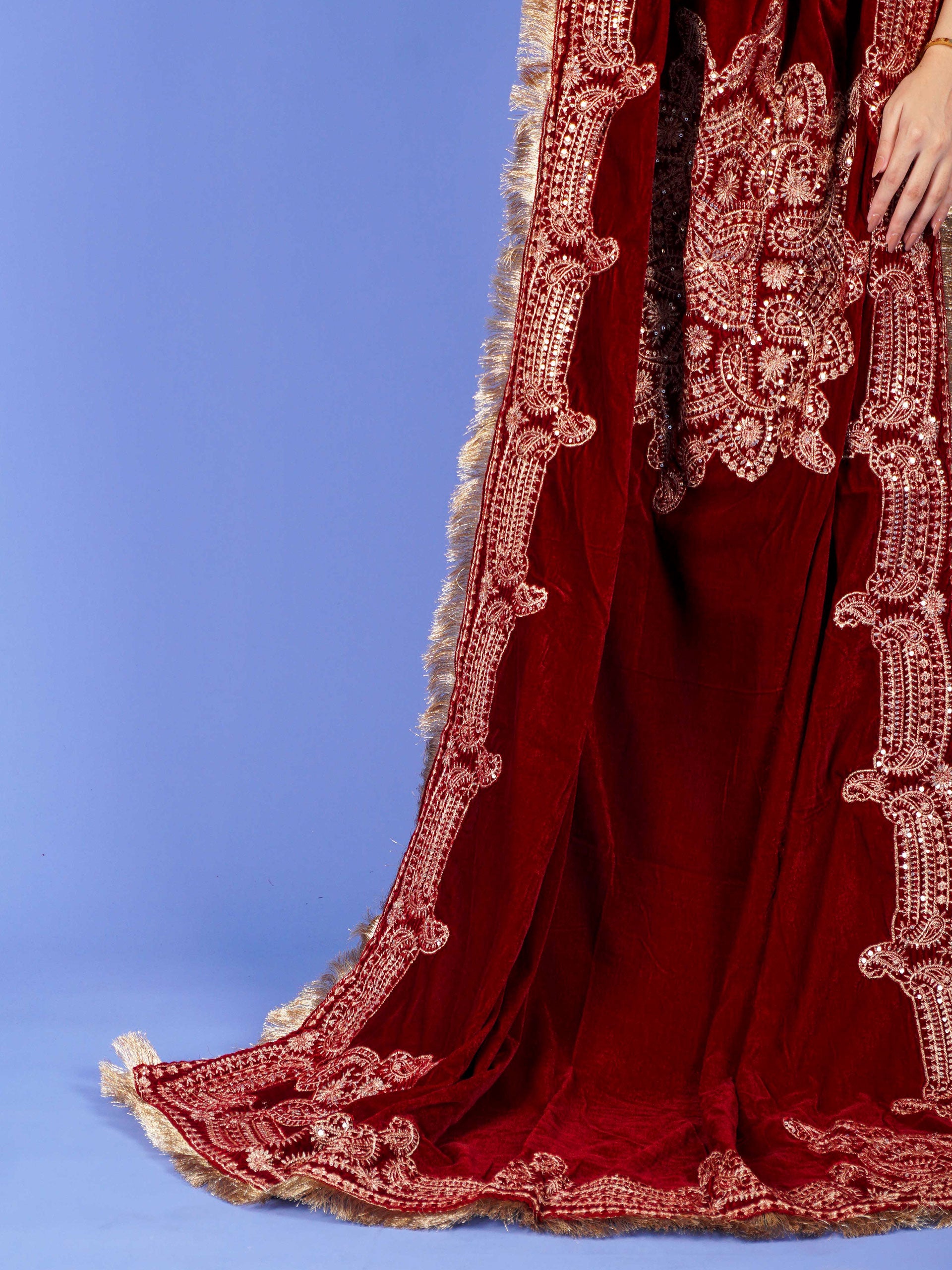 Maroon Dori Embroidered Velvet Shawl - 54645