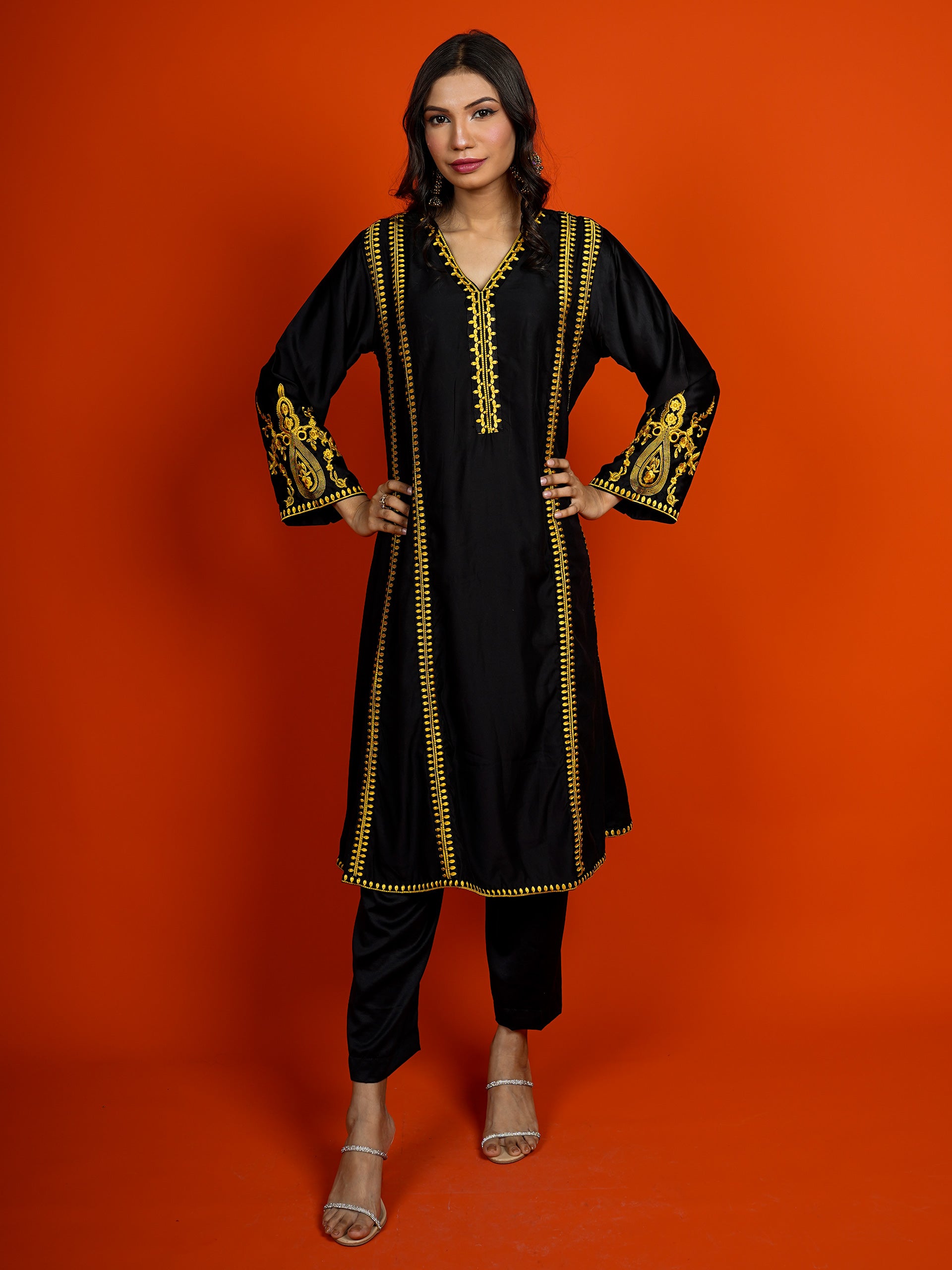 Black Silk Embroidered 2 pc - 54955