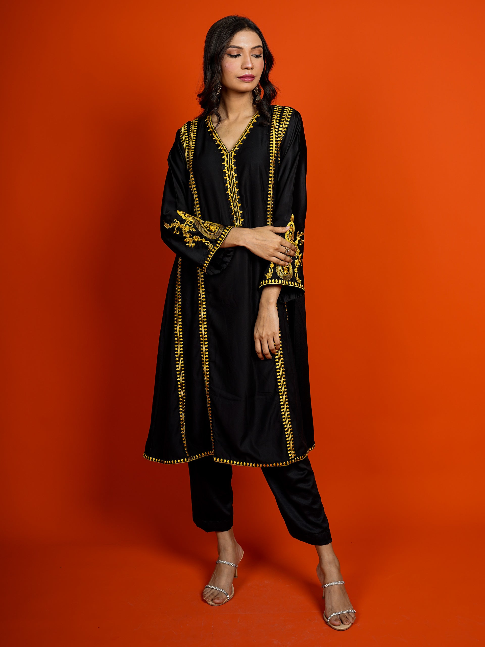Black Silk Embroidered 2 pc - 54955