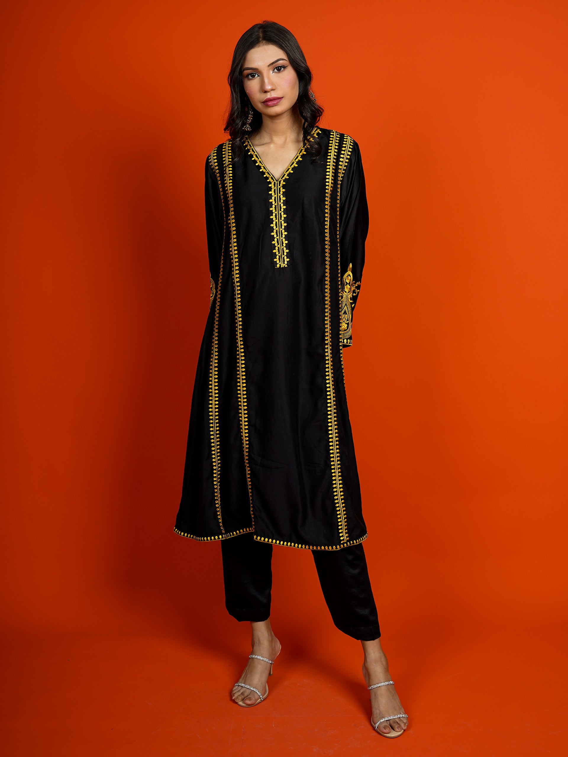 Black Silk Embroidered 2 pc - 54955