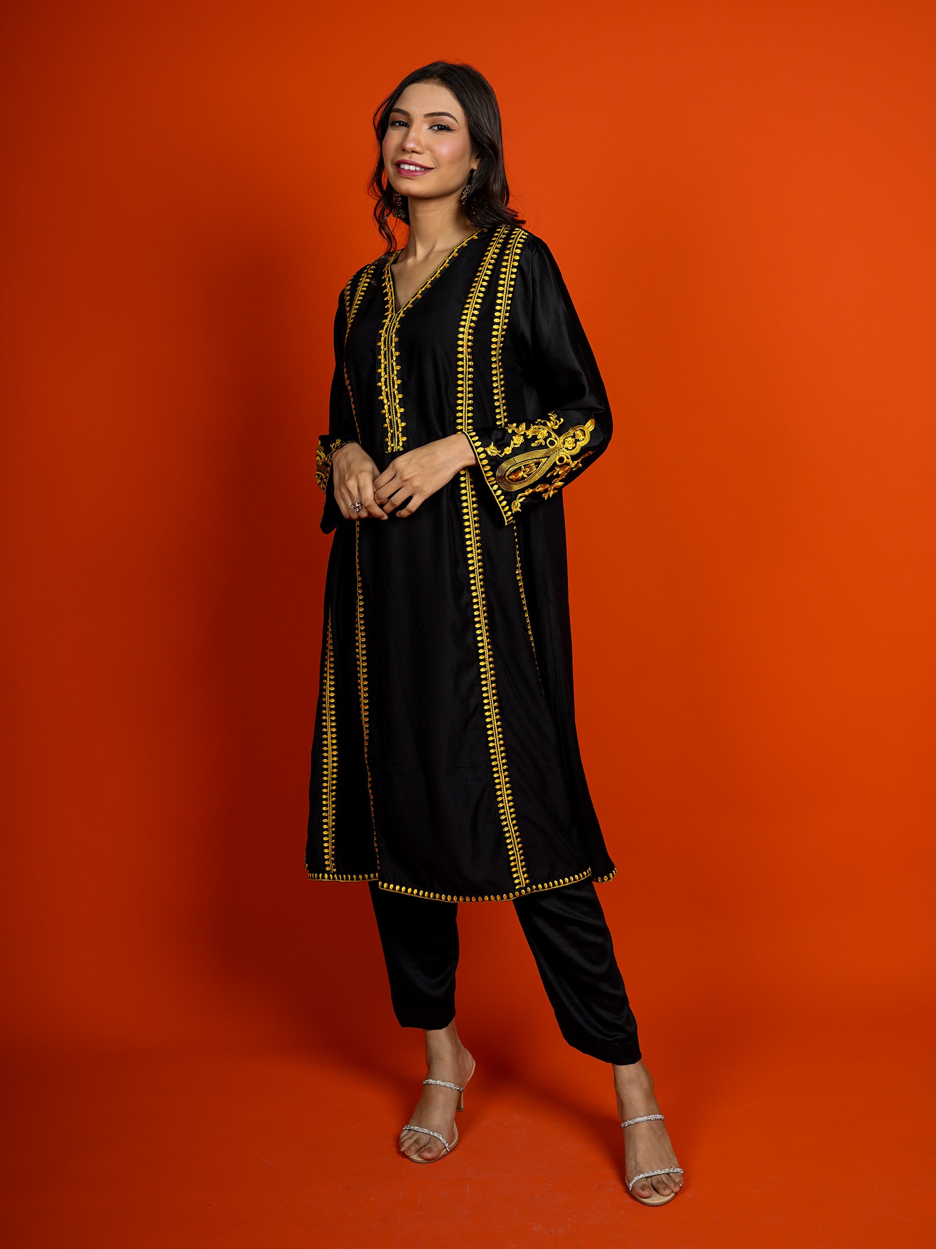 Black Silk Embroidered 2 pc - 54955