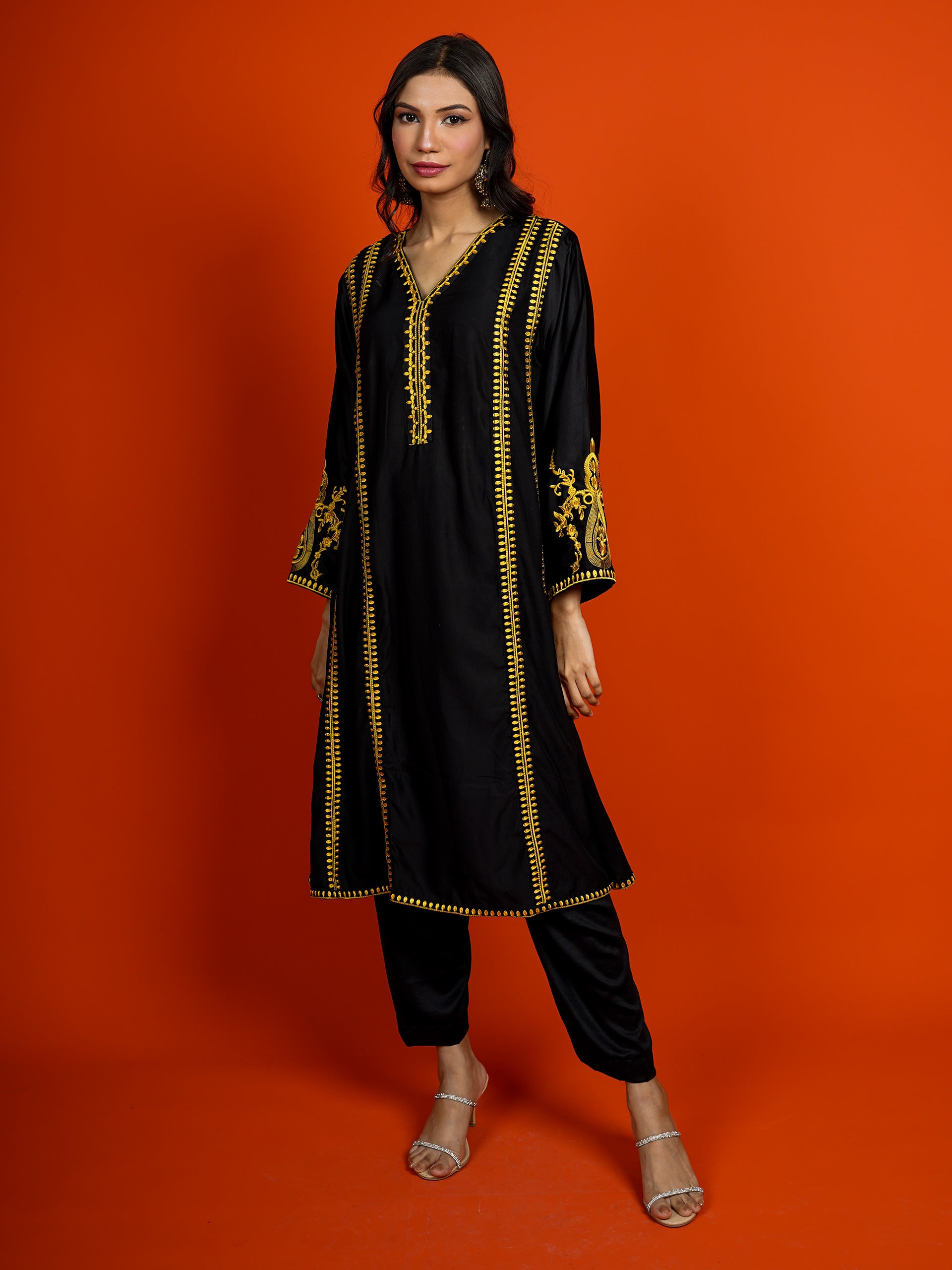 Black Silk Embroidered 2 pc - 54955