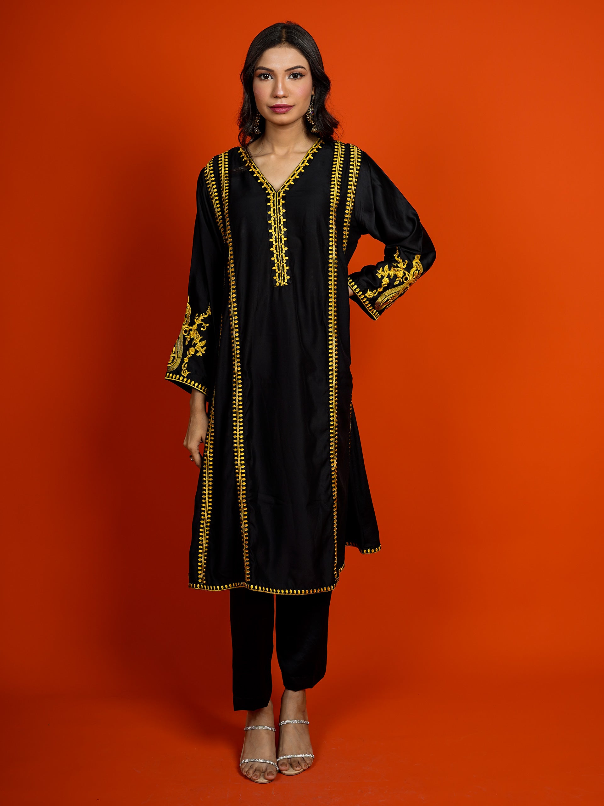 Black Silk Embroidered 2 pc - 54955