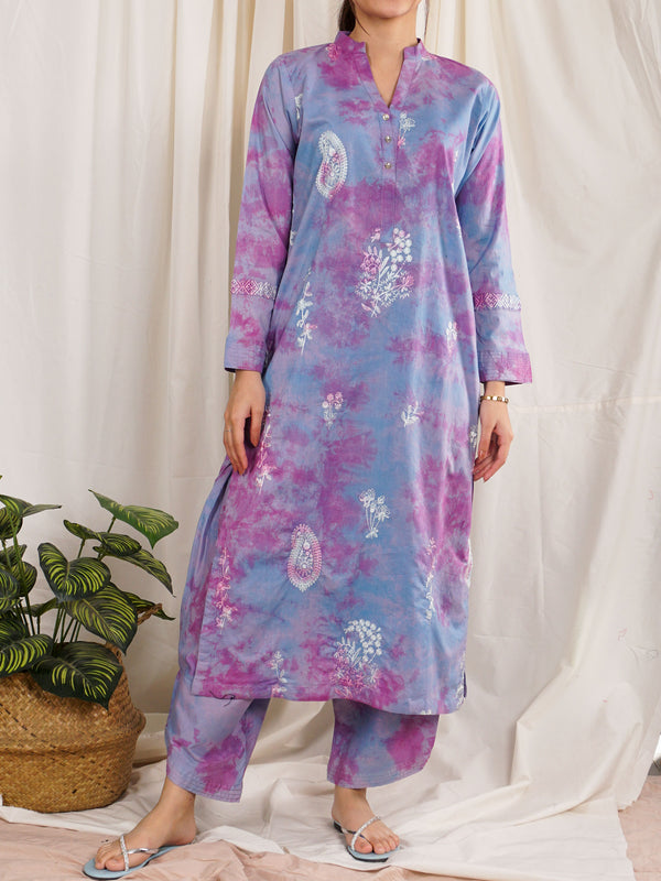 Sapphire Haze Cambric Embroidered Suit - 55076