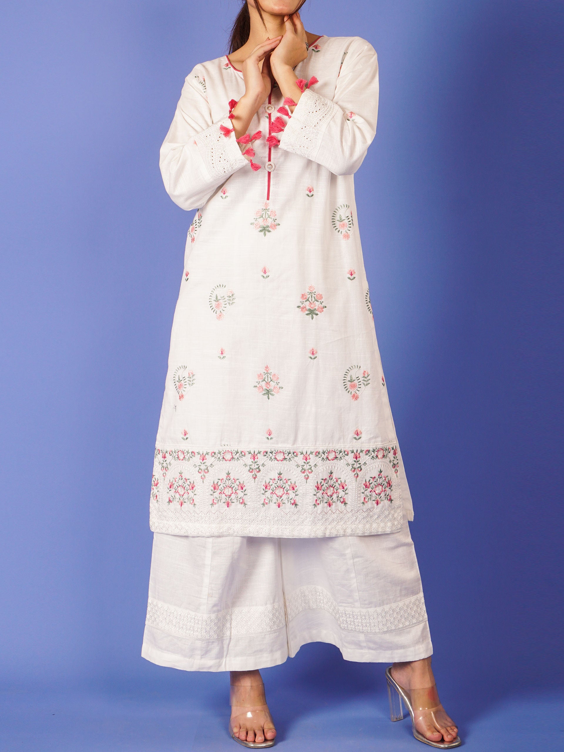 White Khaddar Embroidered 2 pc - 55021