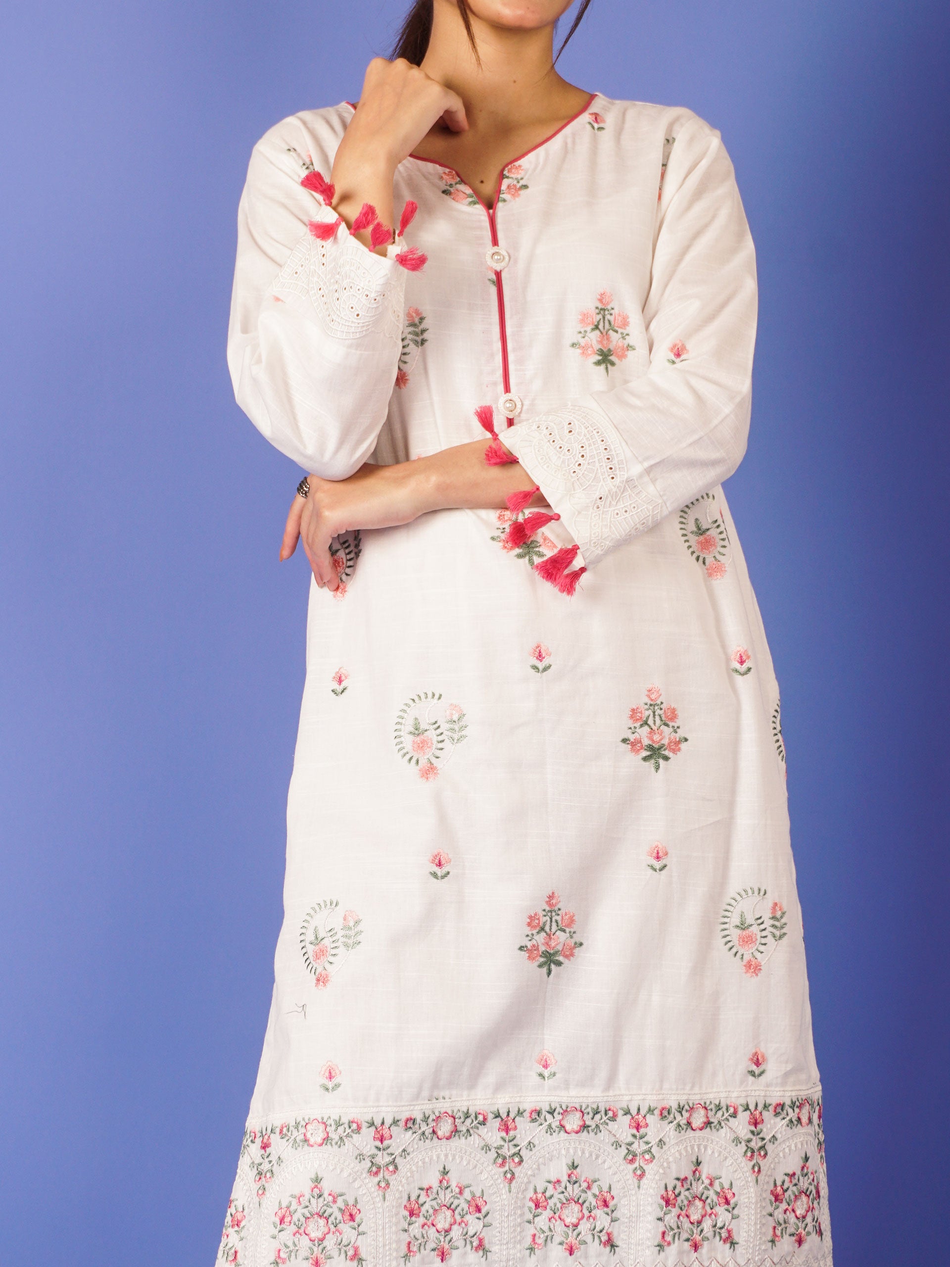 White Khaddar Embroidered 2 pc - 55021