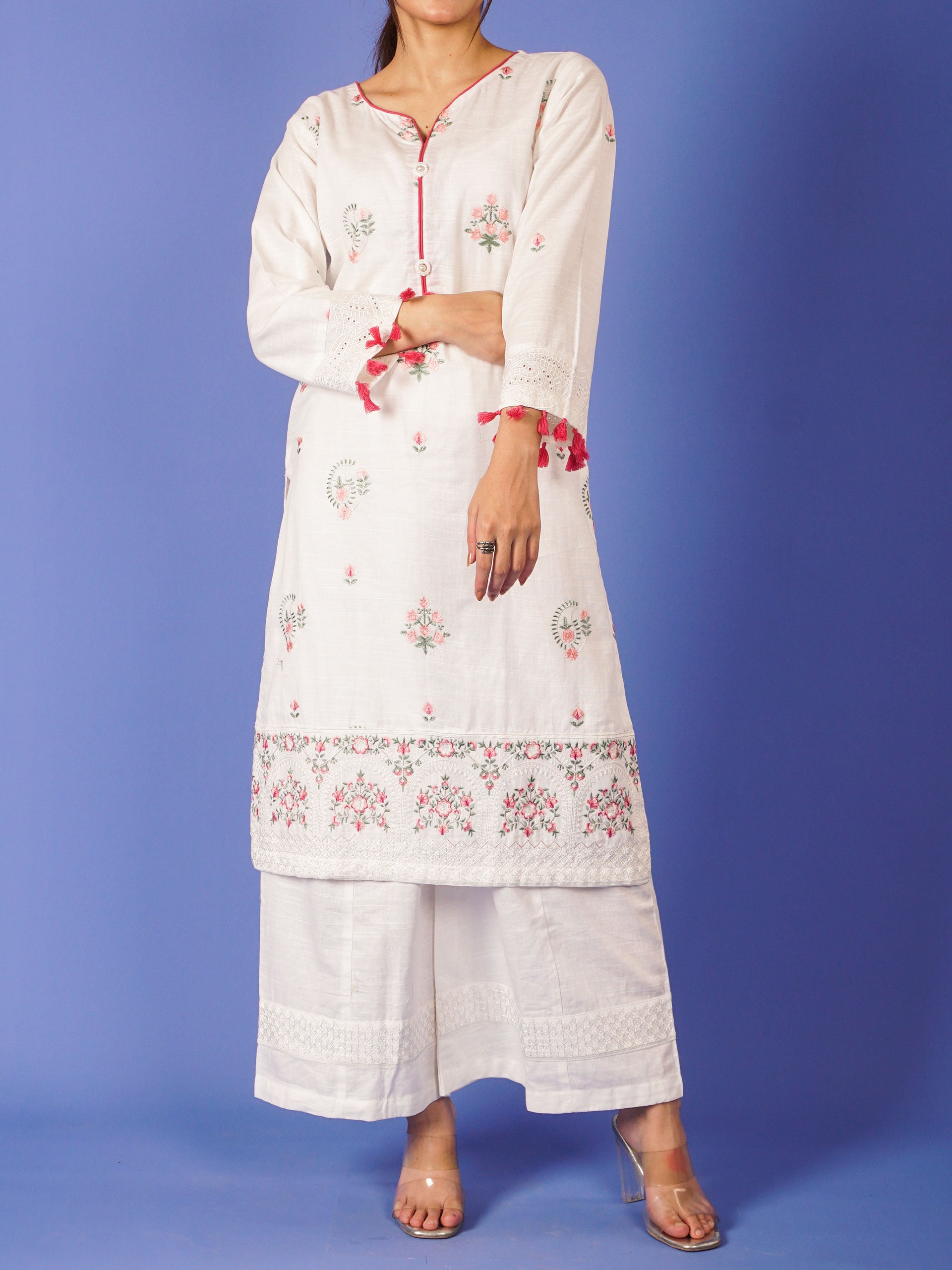White Khaddar Embroidered 2 pc - 55021