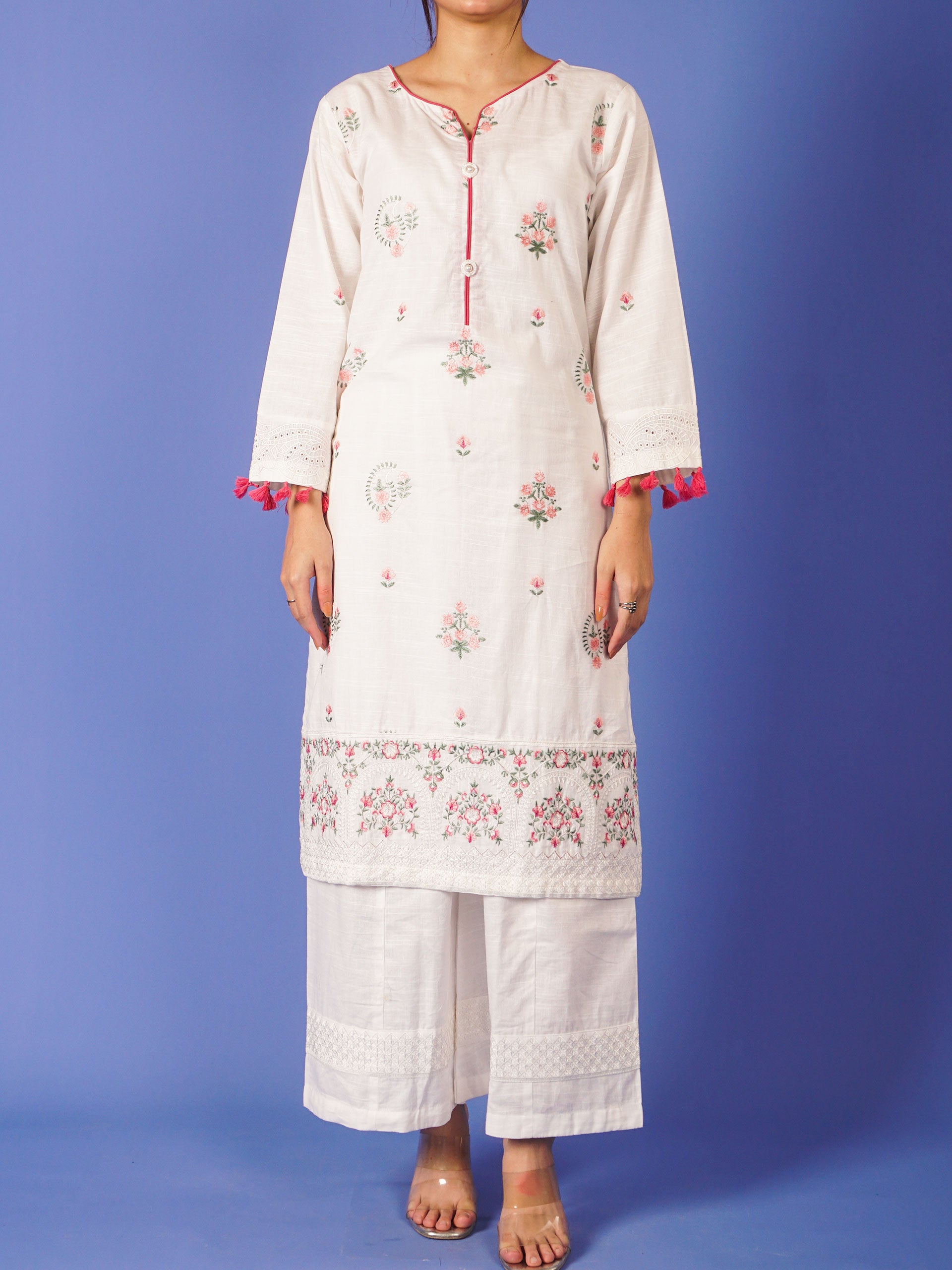 White Khaddar Embroidered 2 pc - 55021