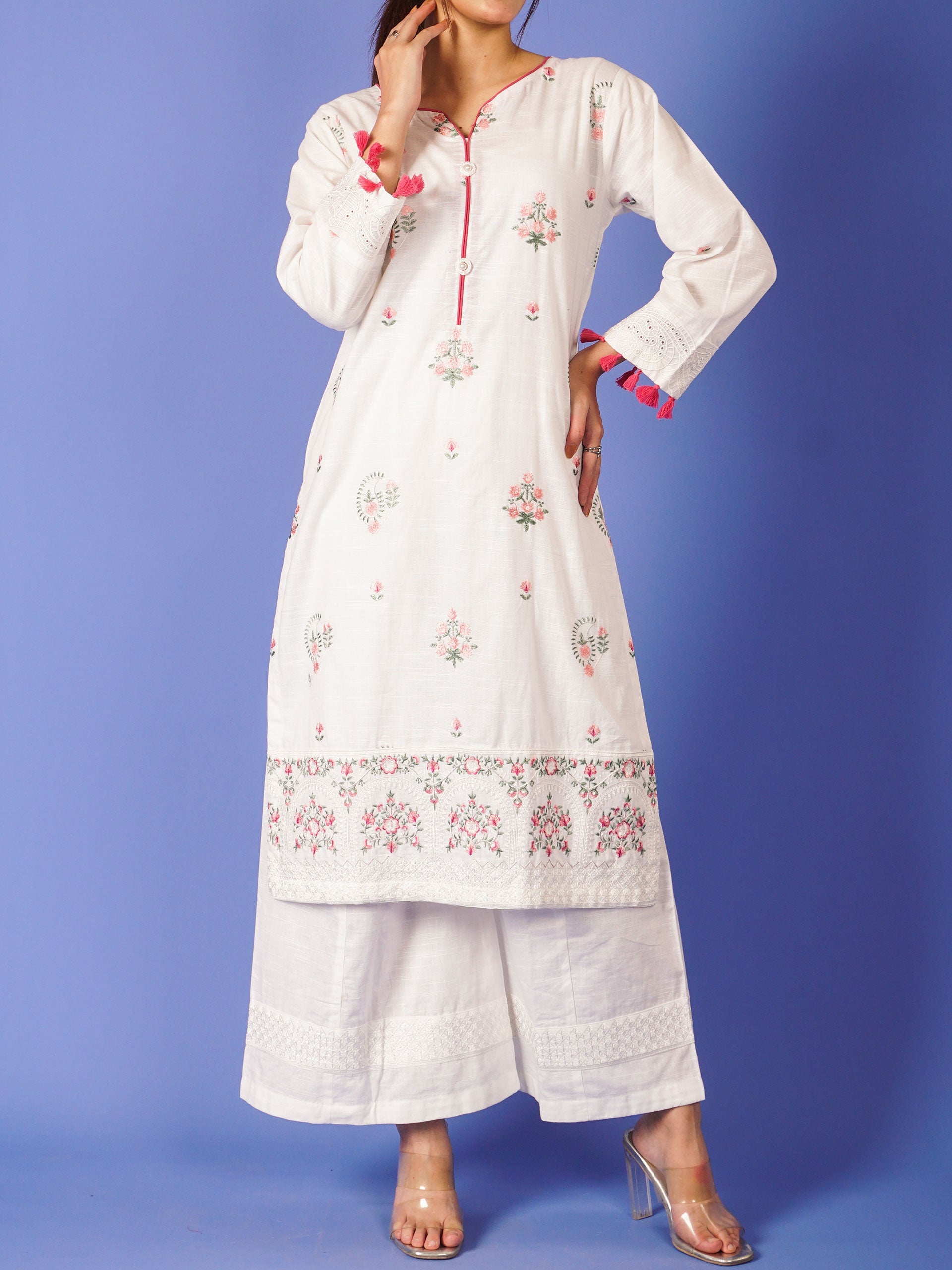 White Khaddar Embroidered 2 pc - 55021