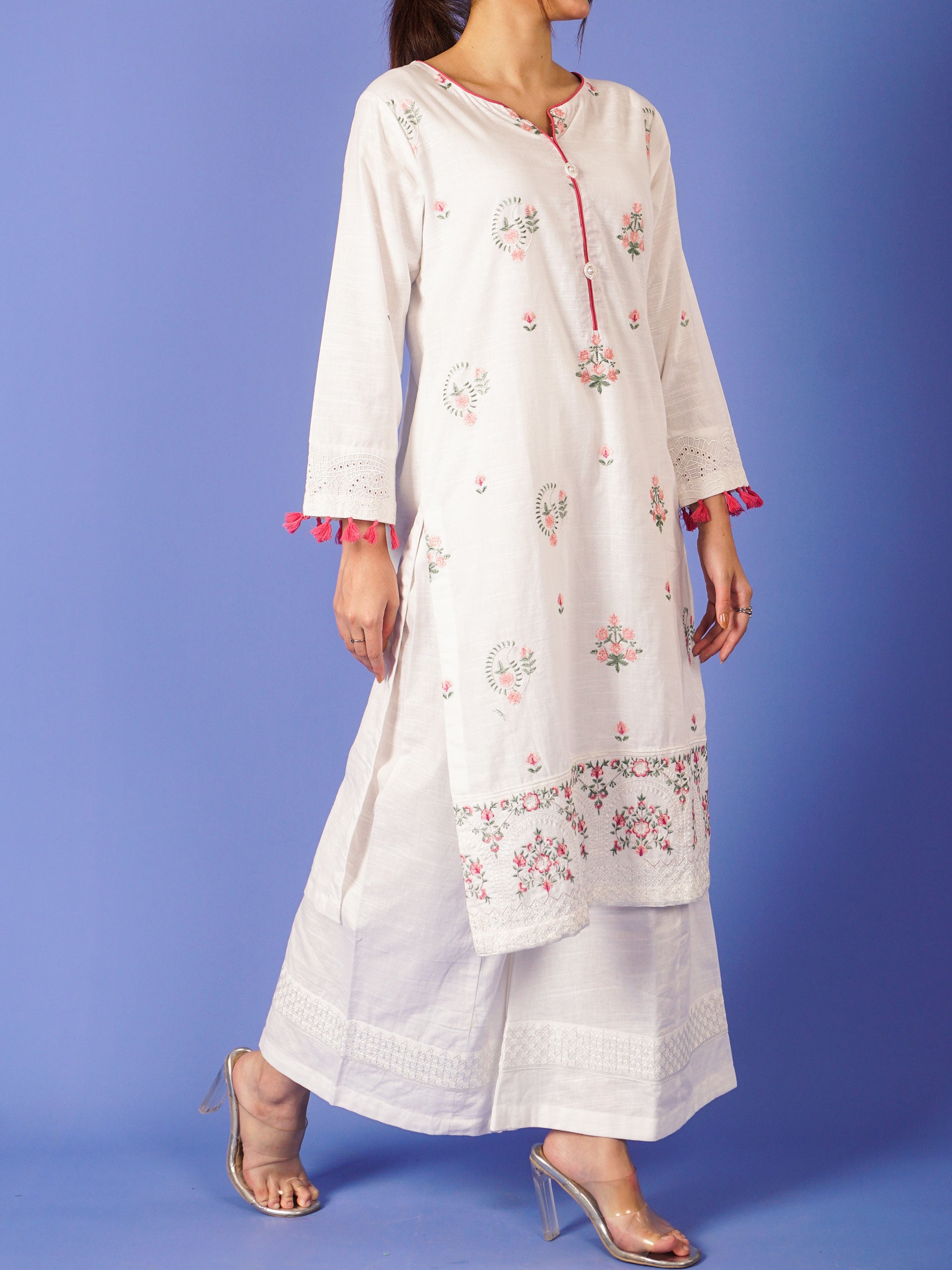 White Khaddar Embroidered 2 pc - 55021