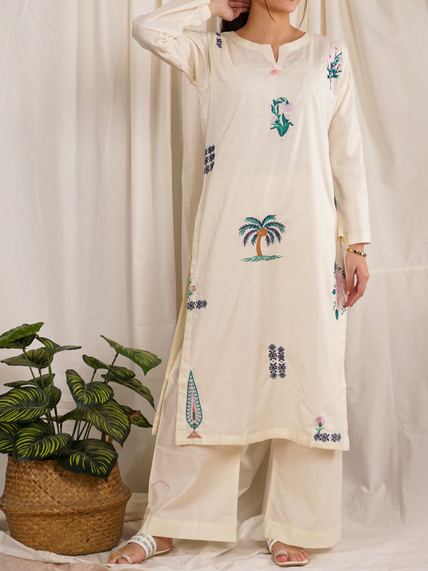 Antique White Cambric Embroidered Suit - 55075