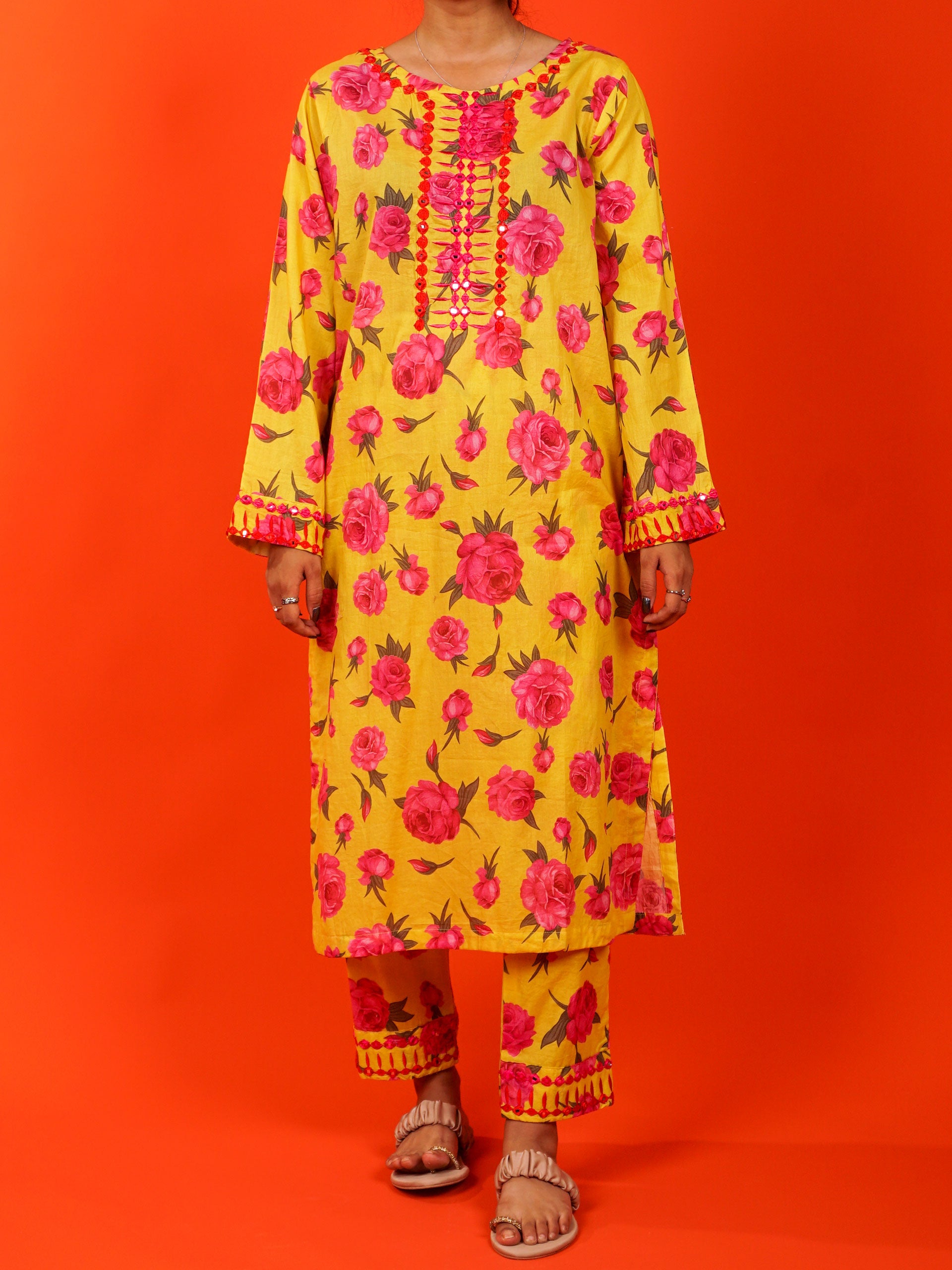 Yellow Digital Printed Embroidered 2 pc - 54963