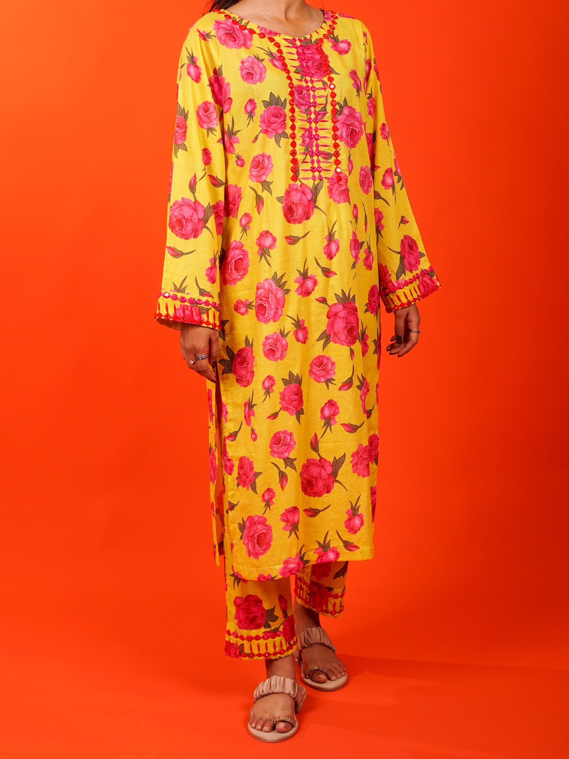 Yellow Digital Printed Embroidered 2 pc - 54963