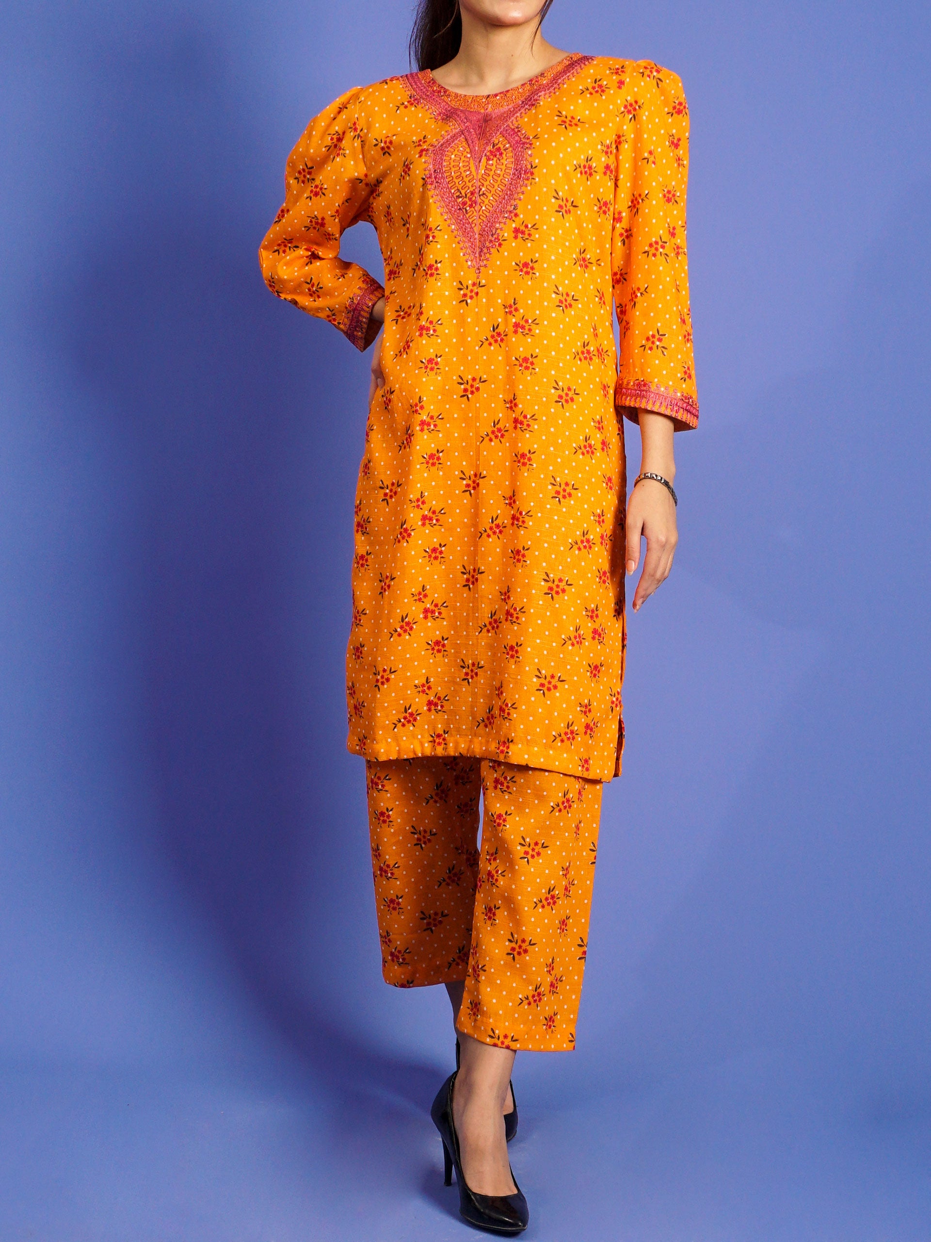 Yellow Khaddar Digital Printed Embroidered 2 pc - 55034
