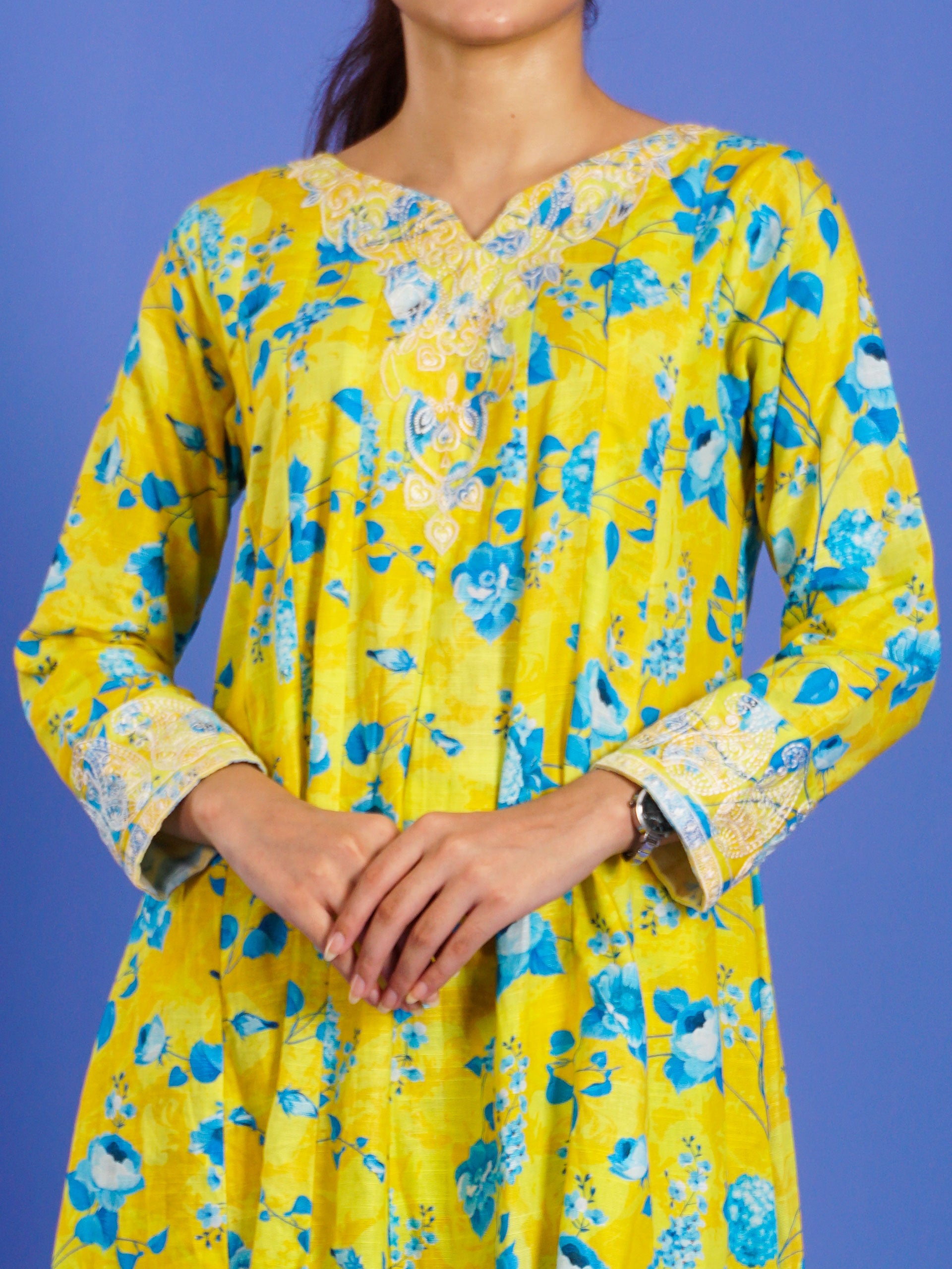 Yellow Khaddar Digital Printed Embroidered 2 pc - 55044