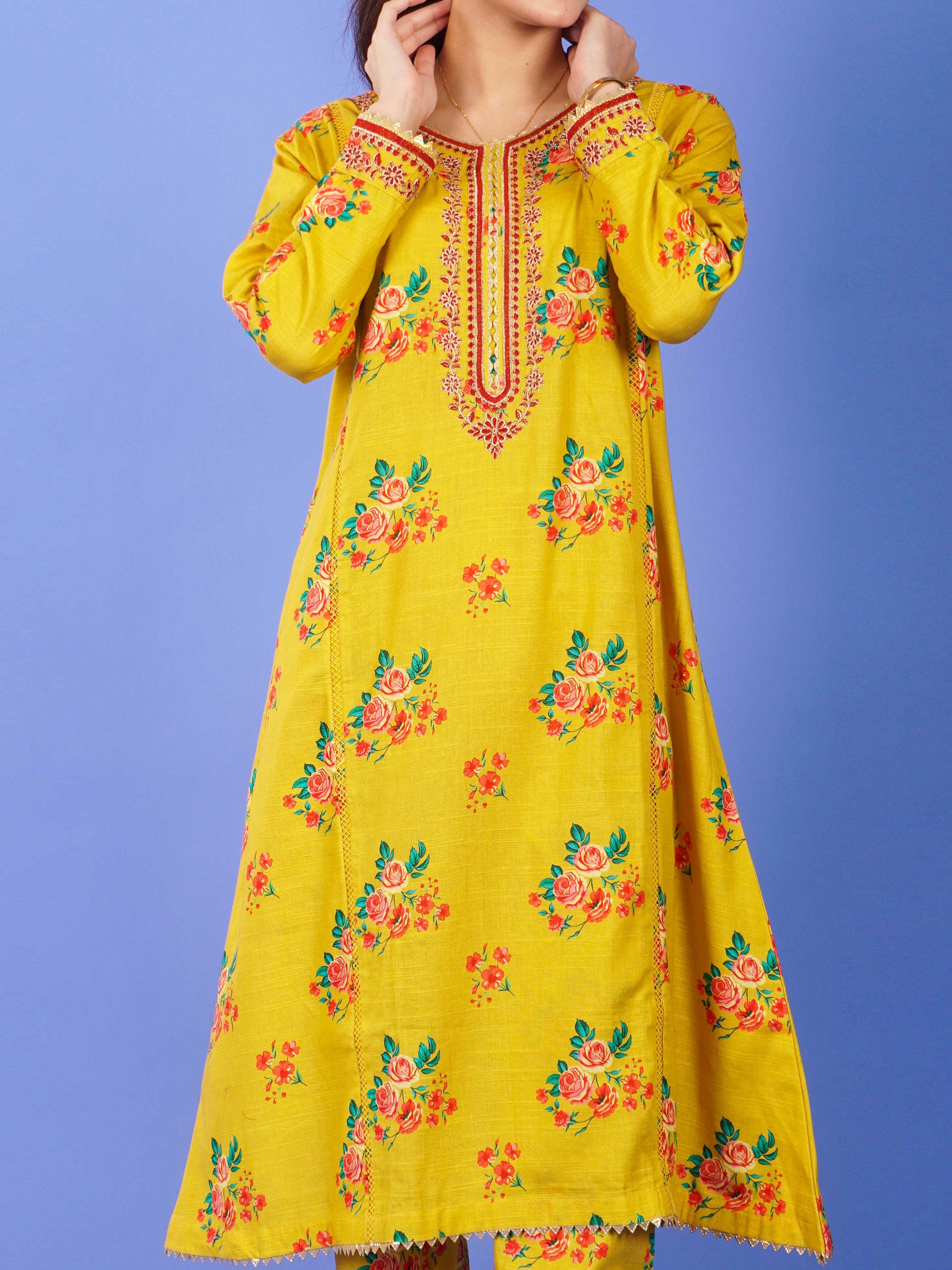 Yellow Khaddar Digital Printed Embroidered 2 pc - 55046