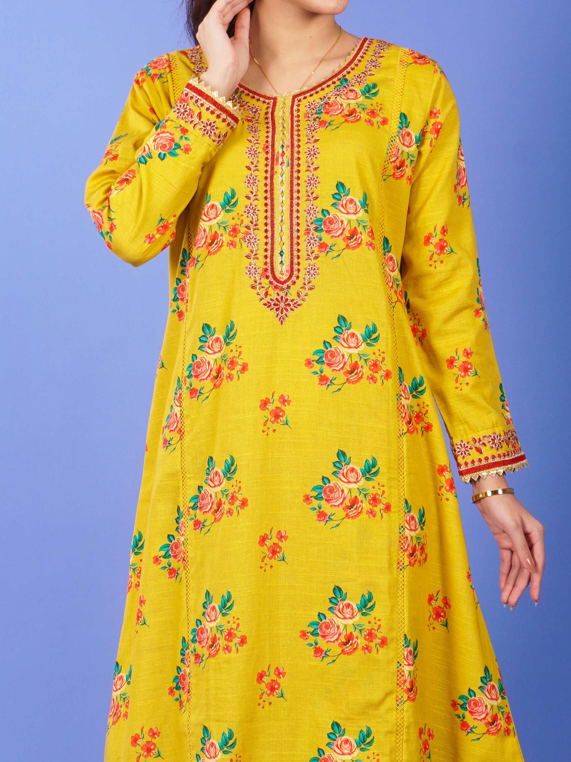 Yellow Khaddar Digital Printed Embroidered 2 pc - 55046