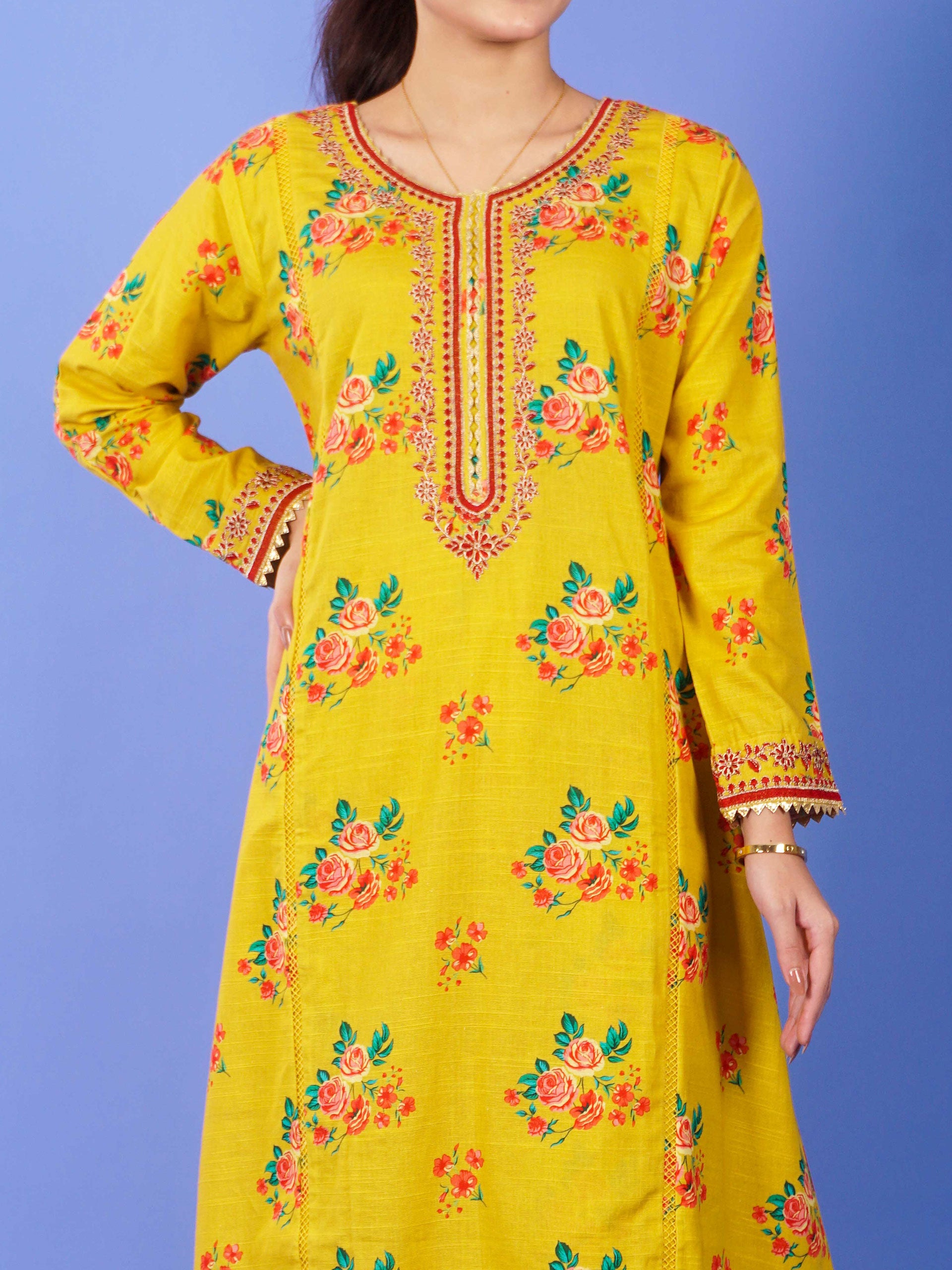 Yellow Khaddar Digital Printed Embroidered 2 pc - 55046