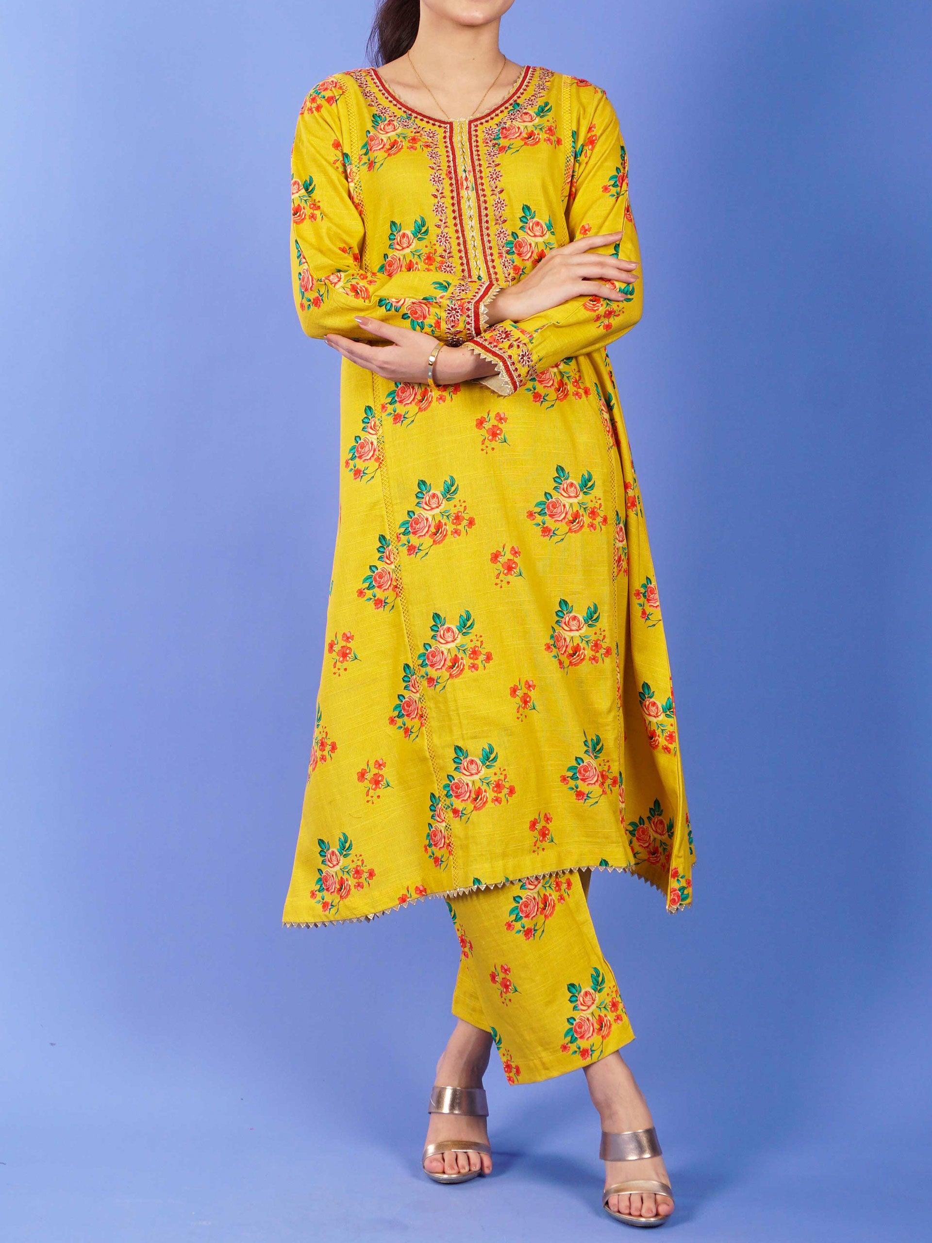Yellow Khaddar Digital Printed Embroidered 2 pc - 55046