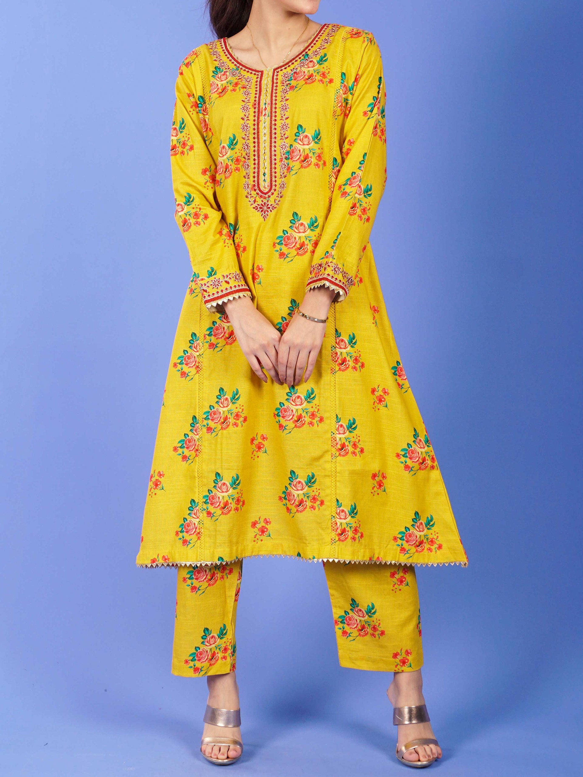 Yellow Khaddar Digital Printed Embroidered 2 pc - 55046