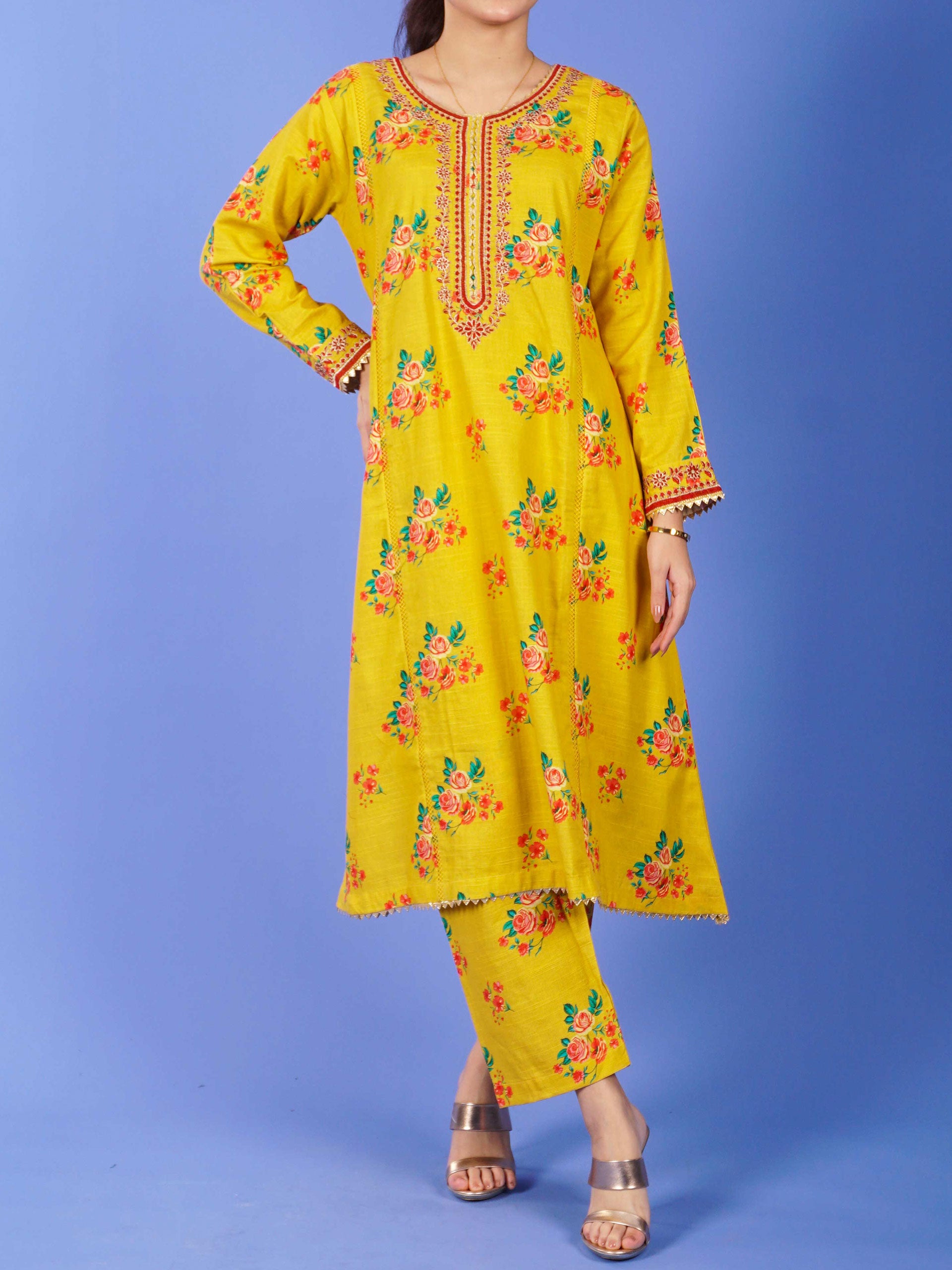 Yellow Khaddar Digital Printed Embroidered 2 pc - 55046