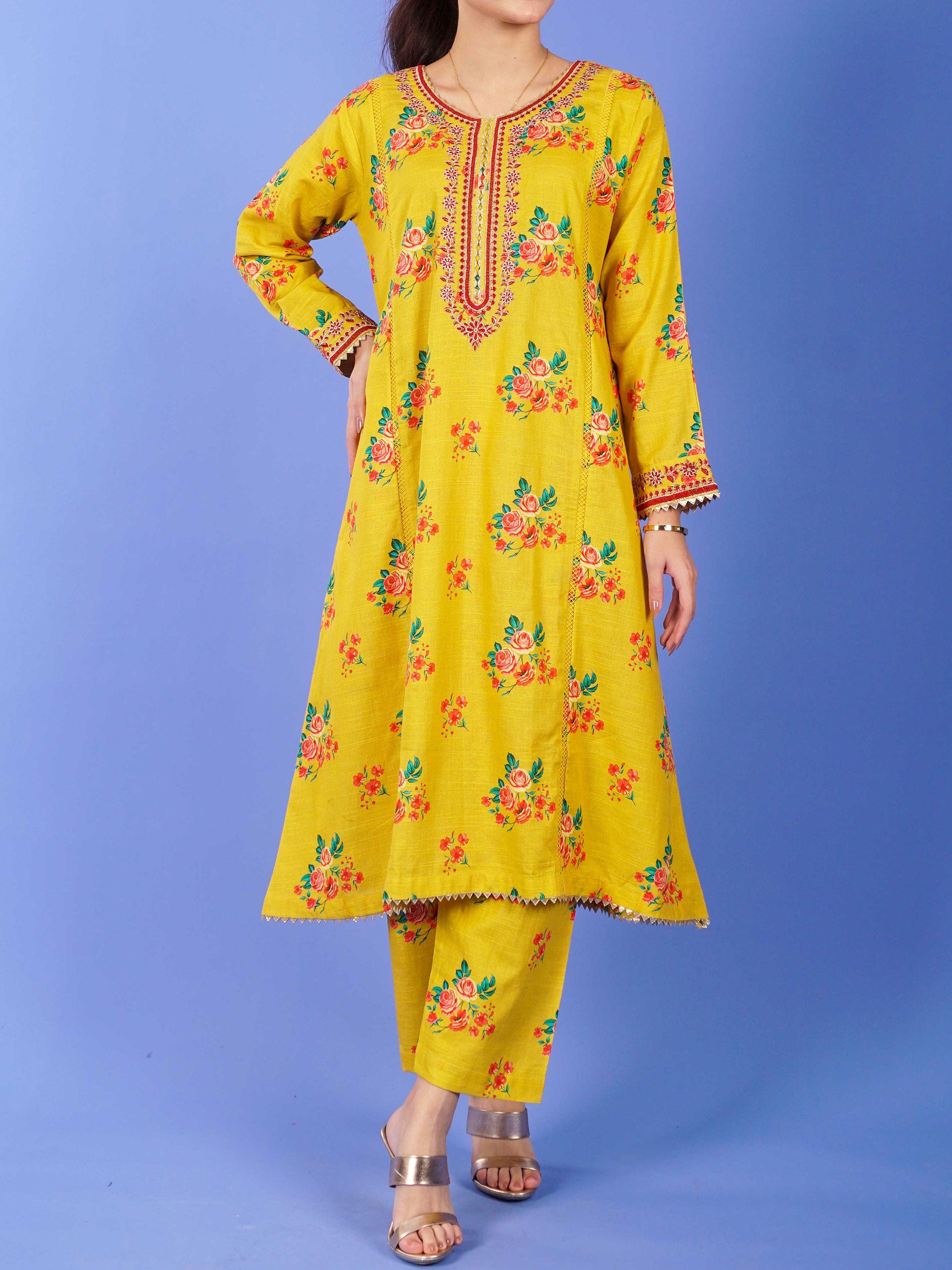 Yellow Khaddar Digital Printed Embroidered 2 pc - 55046