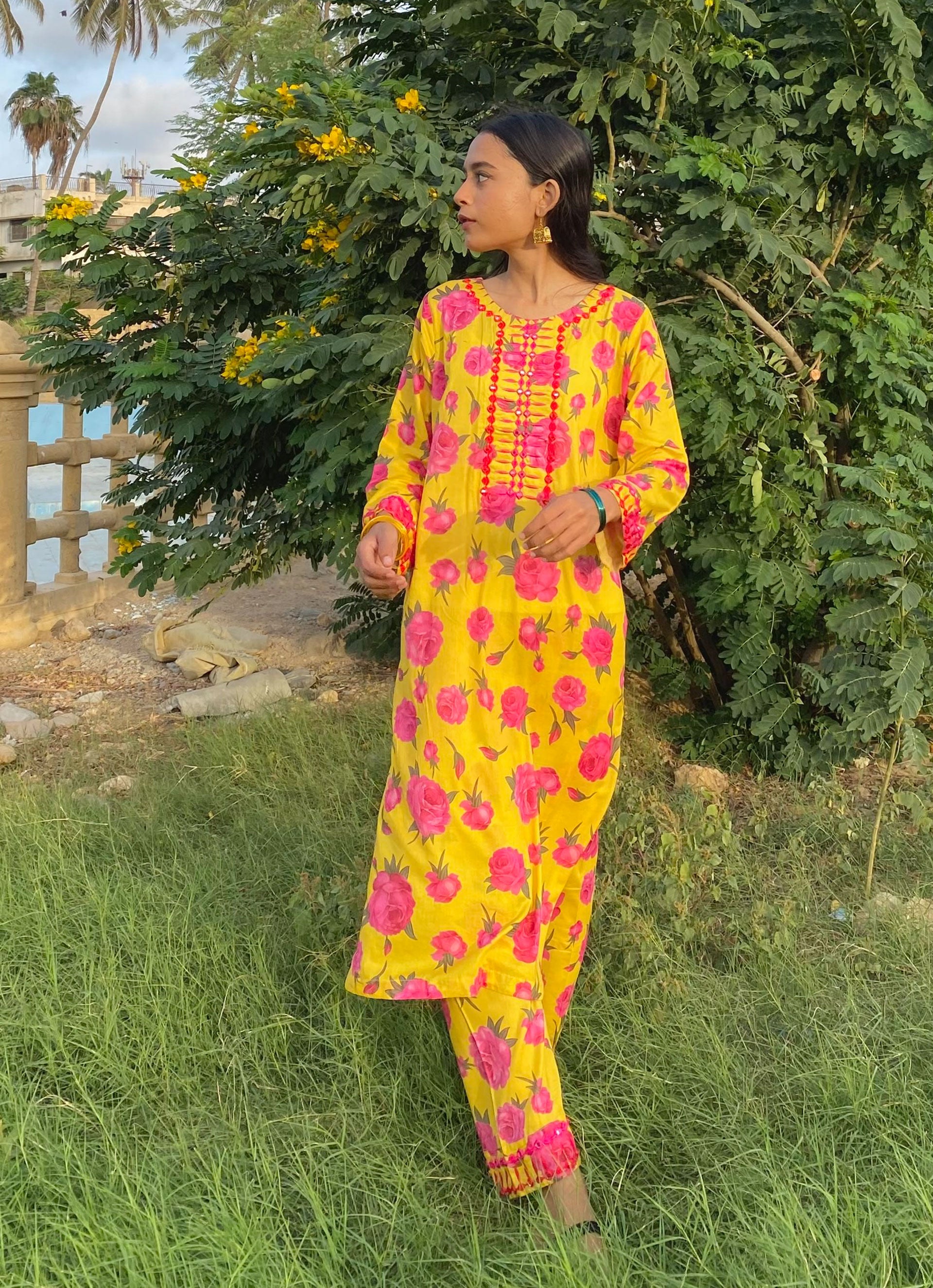 Yellow Digital Printed Embroidered 2 pc - 54963