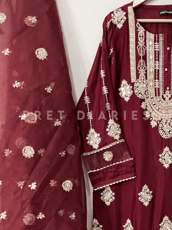 Maroon Embroidered 3 pc  - 54229