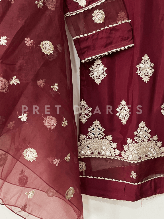 Maroon Embroidered 3 pc  - 54229